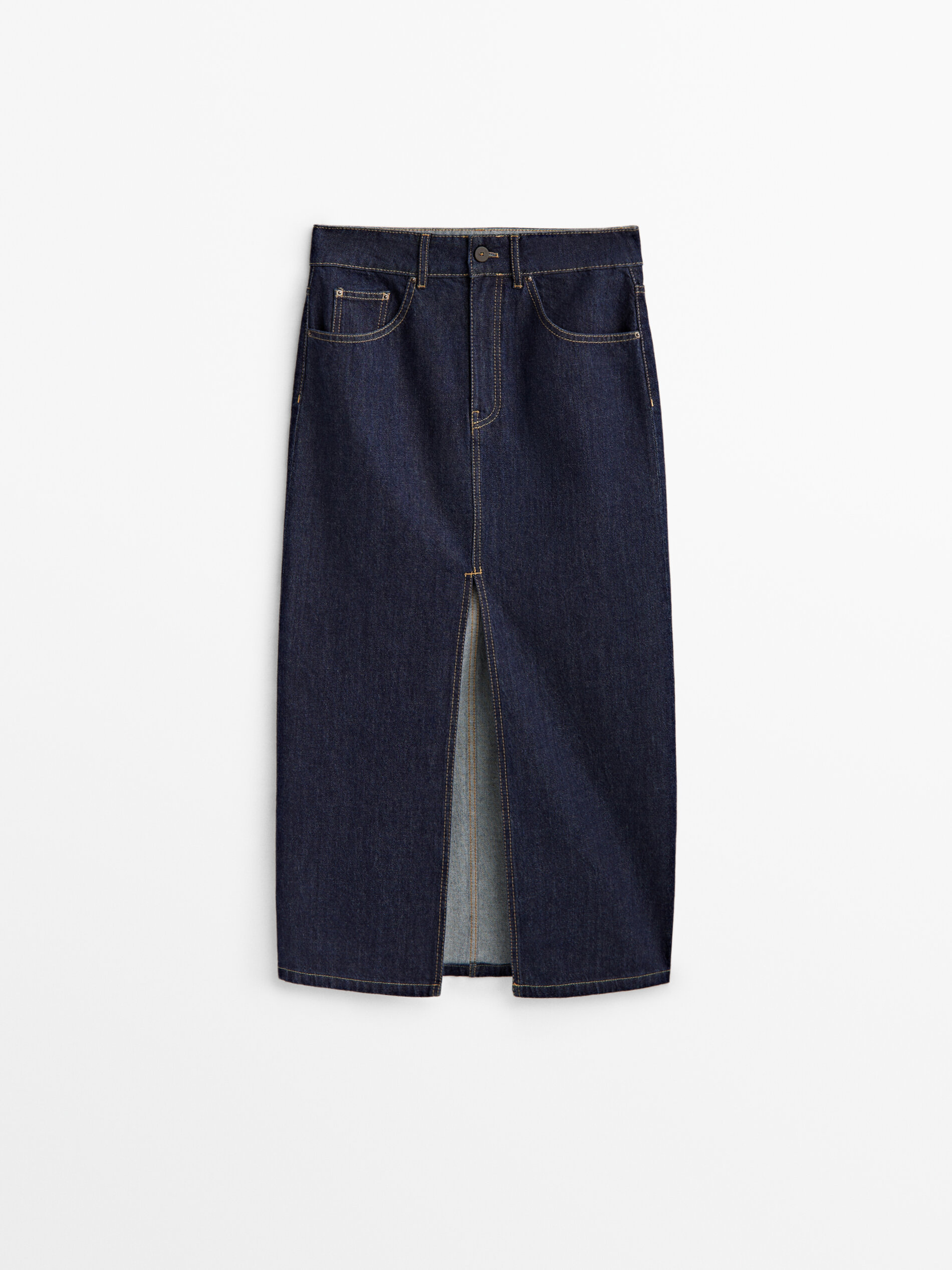 Falda denim tiro alto - AZUL MEDIO