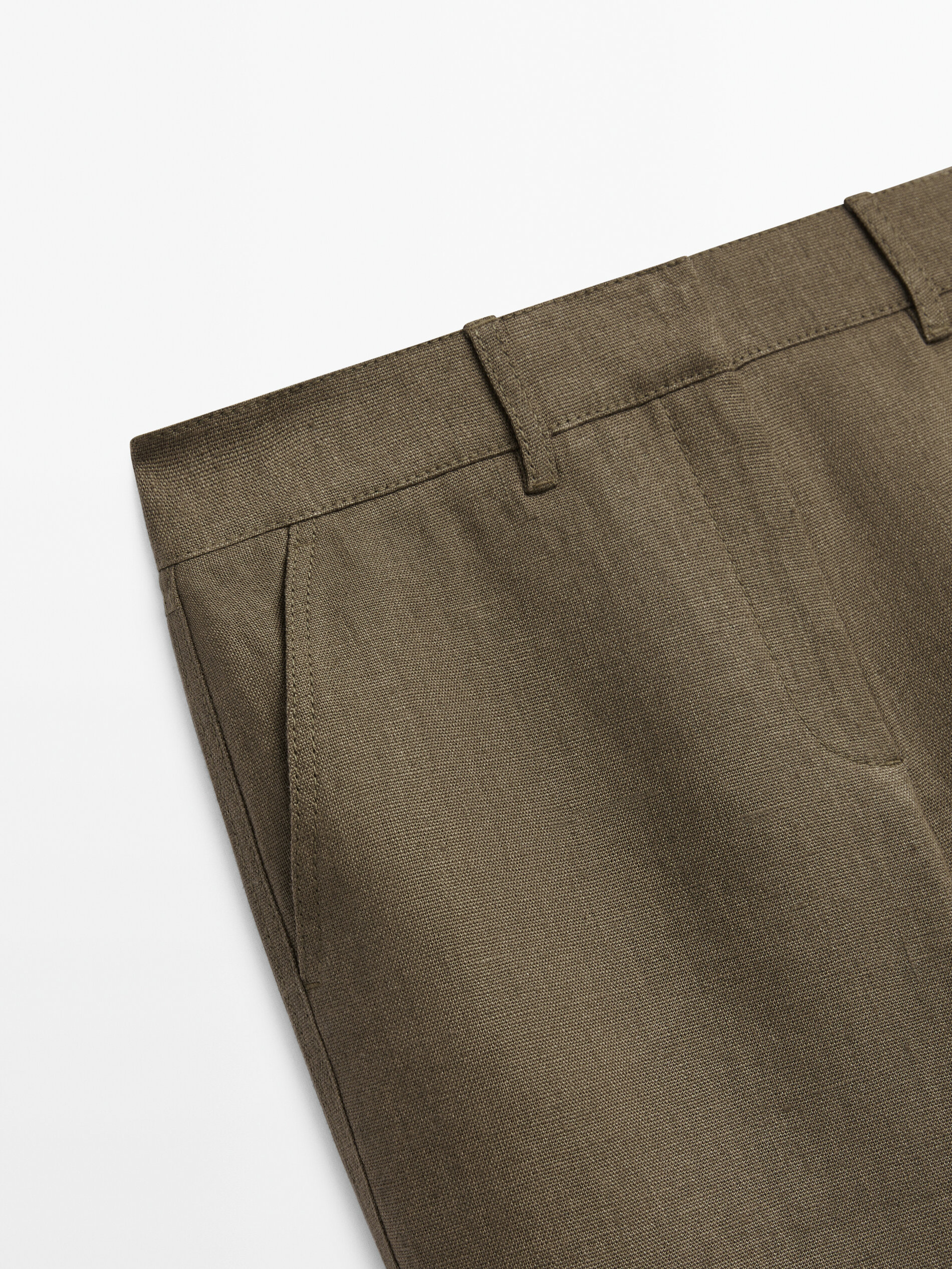 Pantalón traje lino rústico desflecado - OLIVA OSC