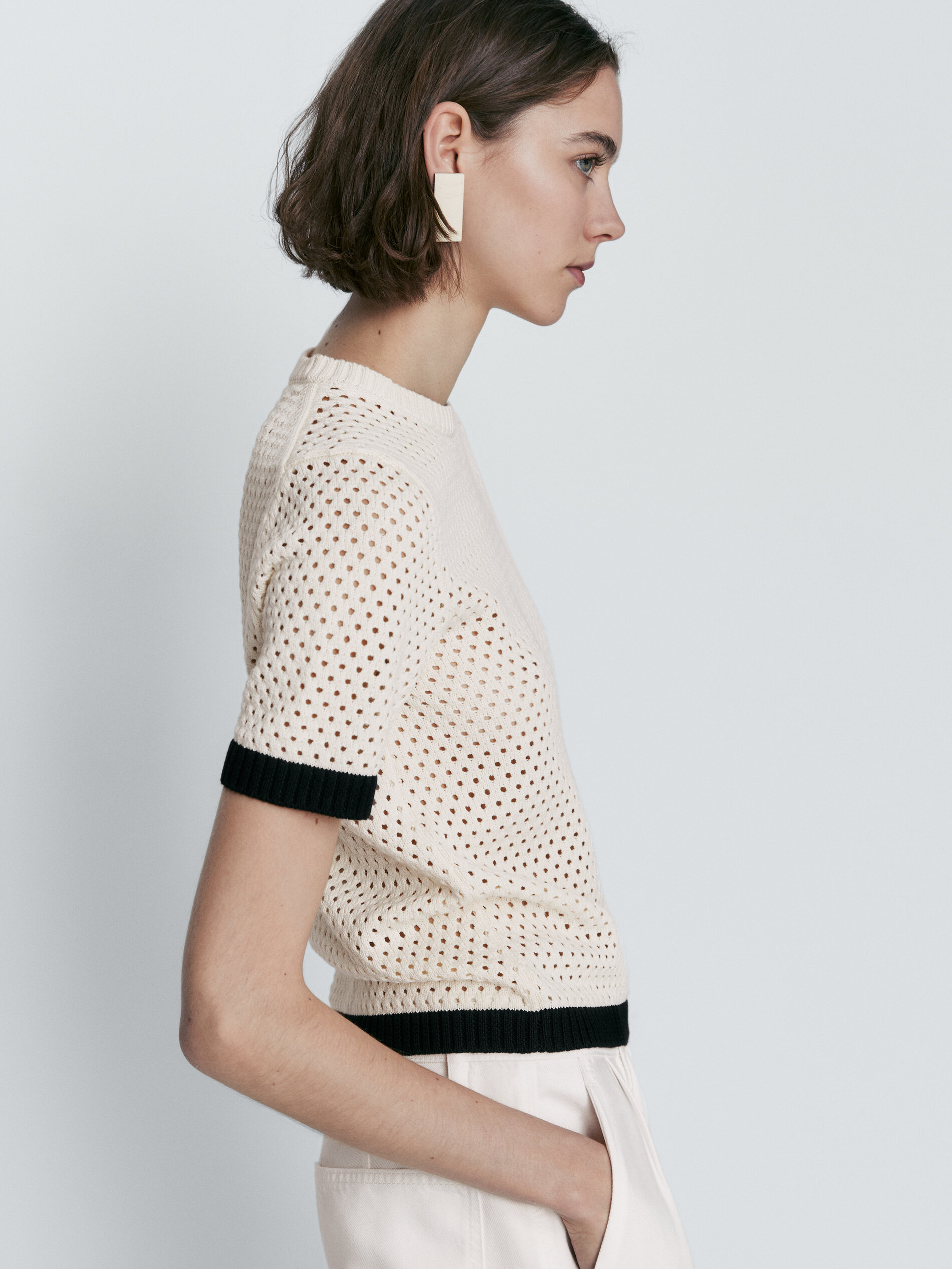 Jersey punto calado contraste - CRUDO