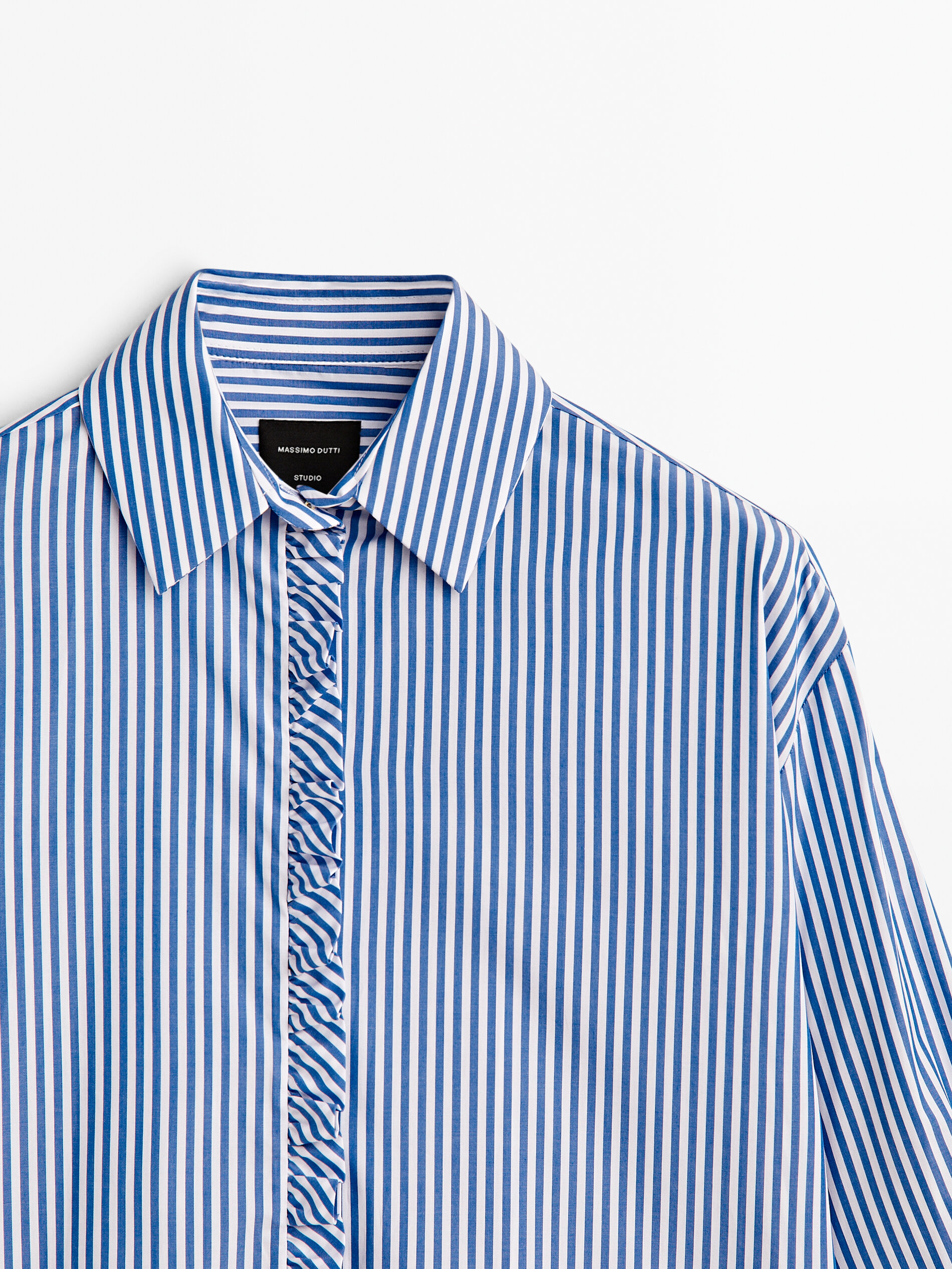 Camisa rayas popelín detalle volante -Studio - AZUL MARINO