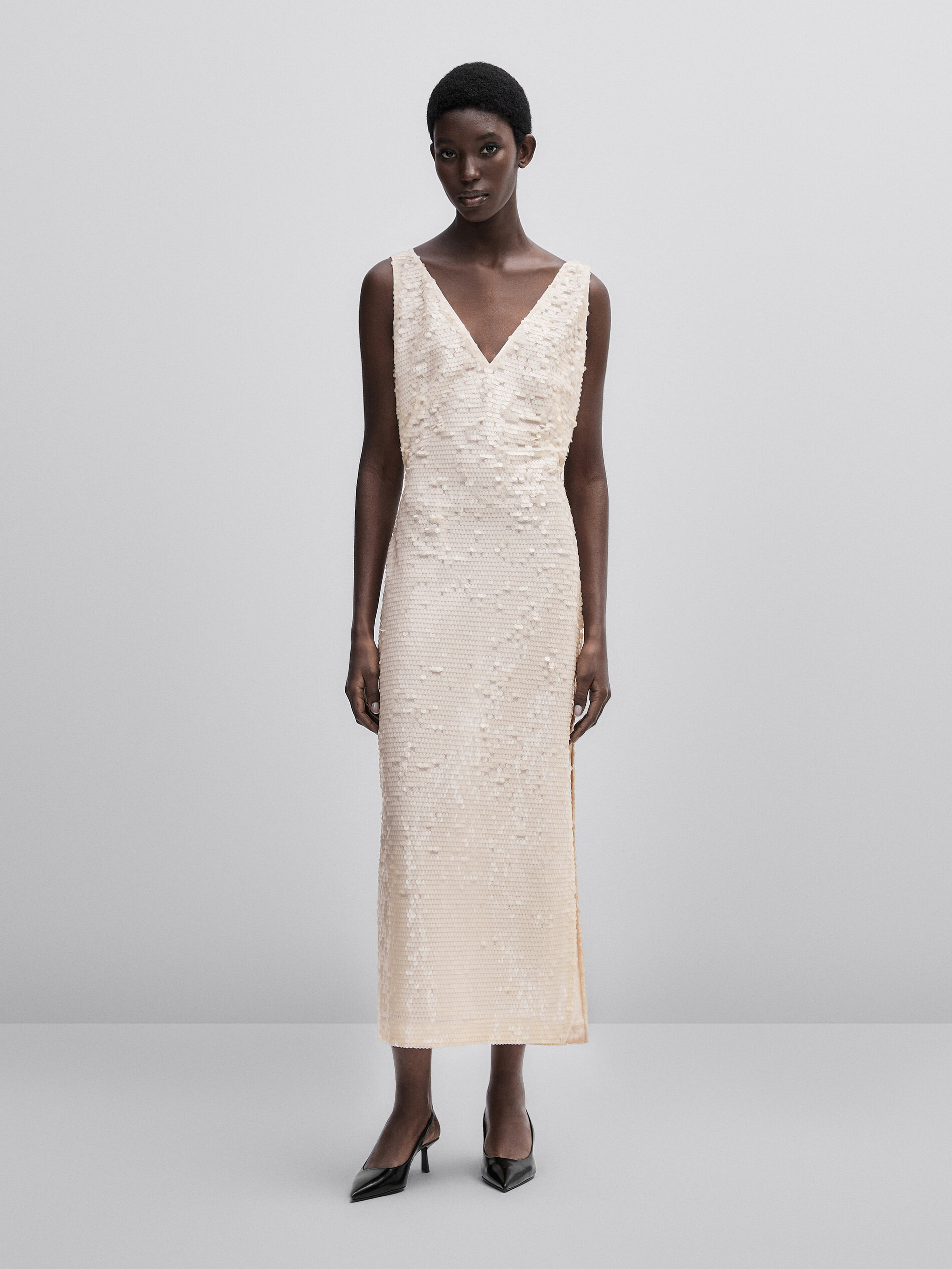 Vestido largo lentejuelas -Studio - CRUDO