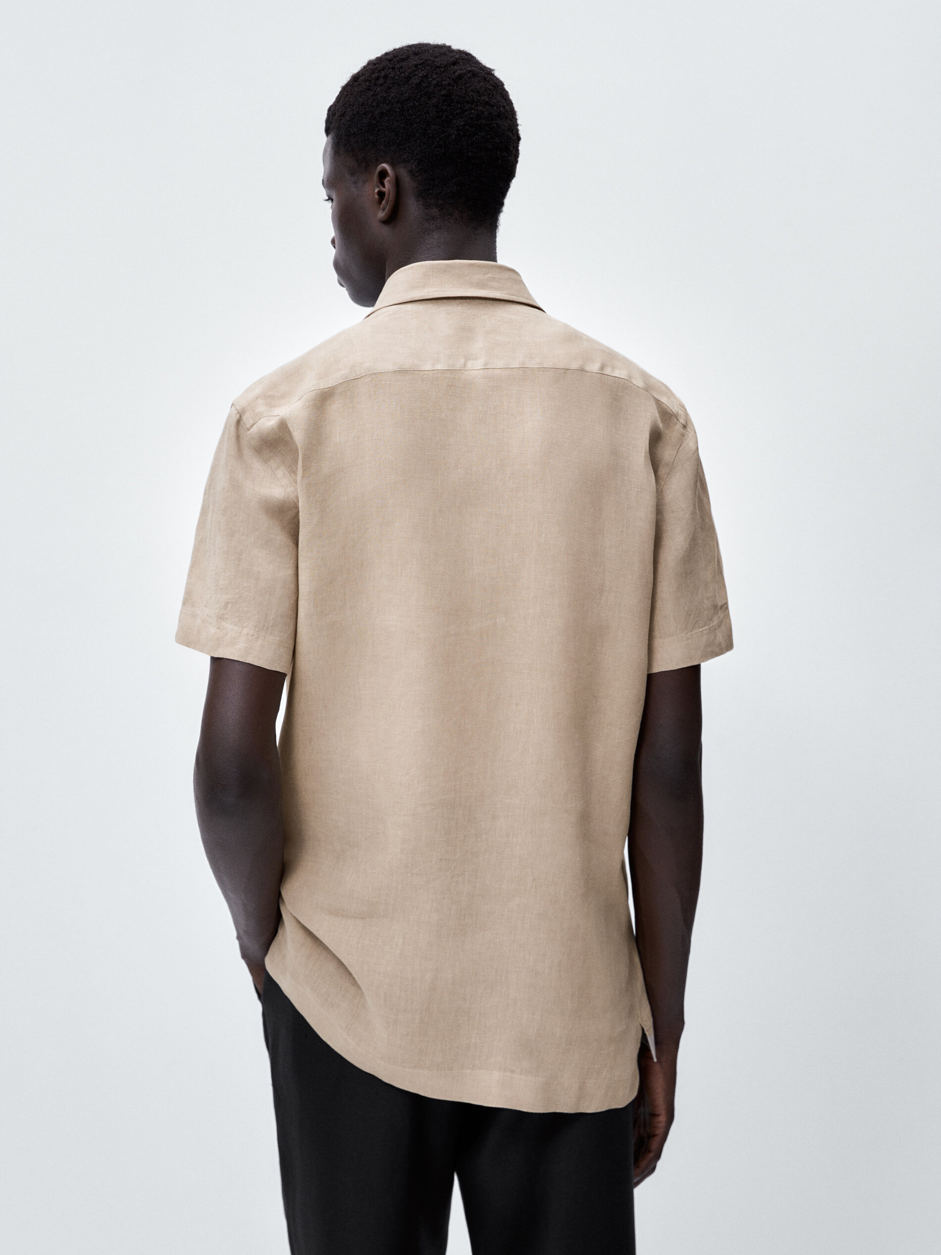 Camisa lino manga corta regular fit - TOSTADO