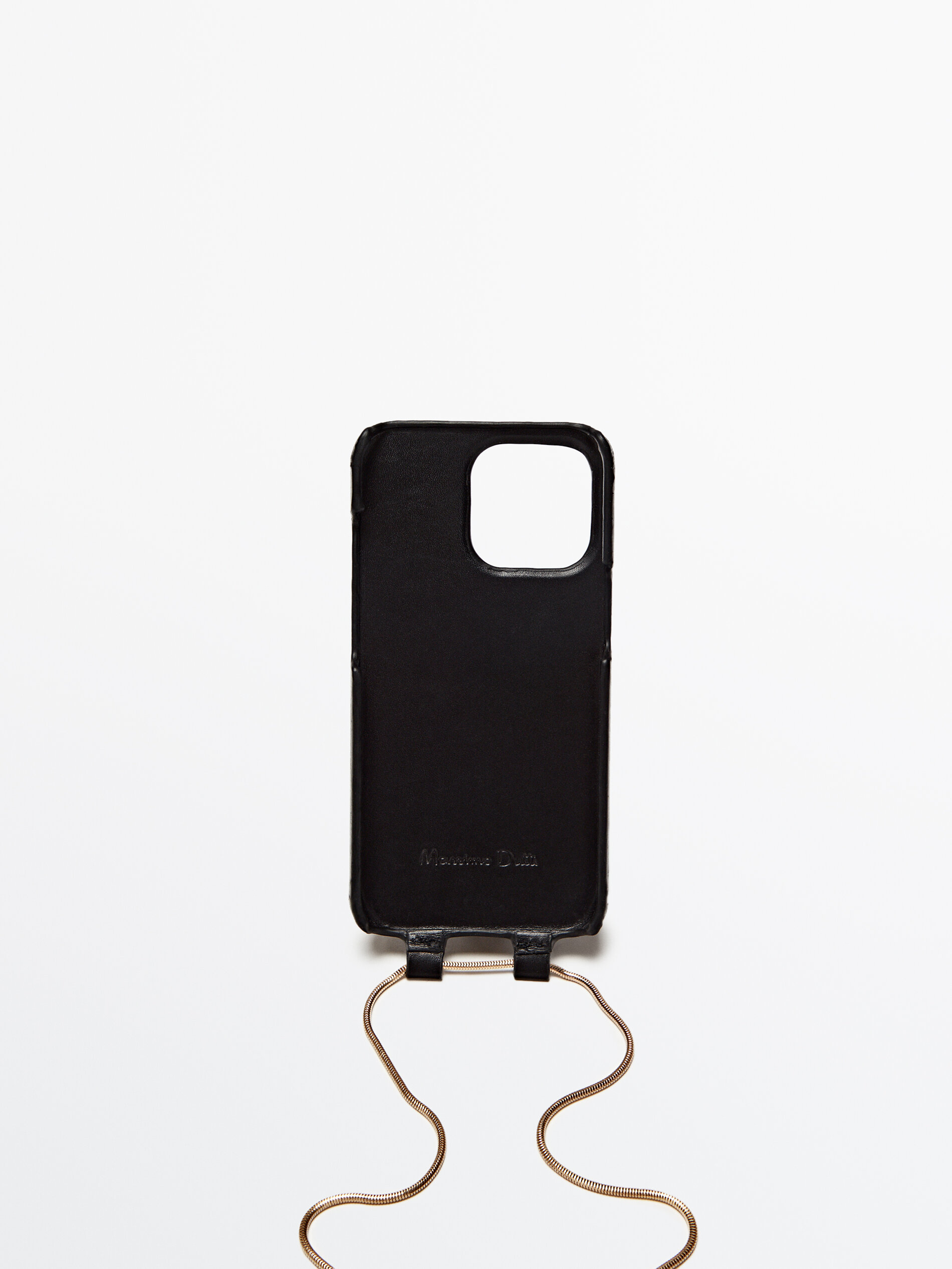 Funda iphone 13 pro piel con cadena - NEGRO