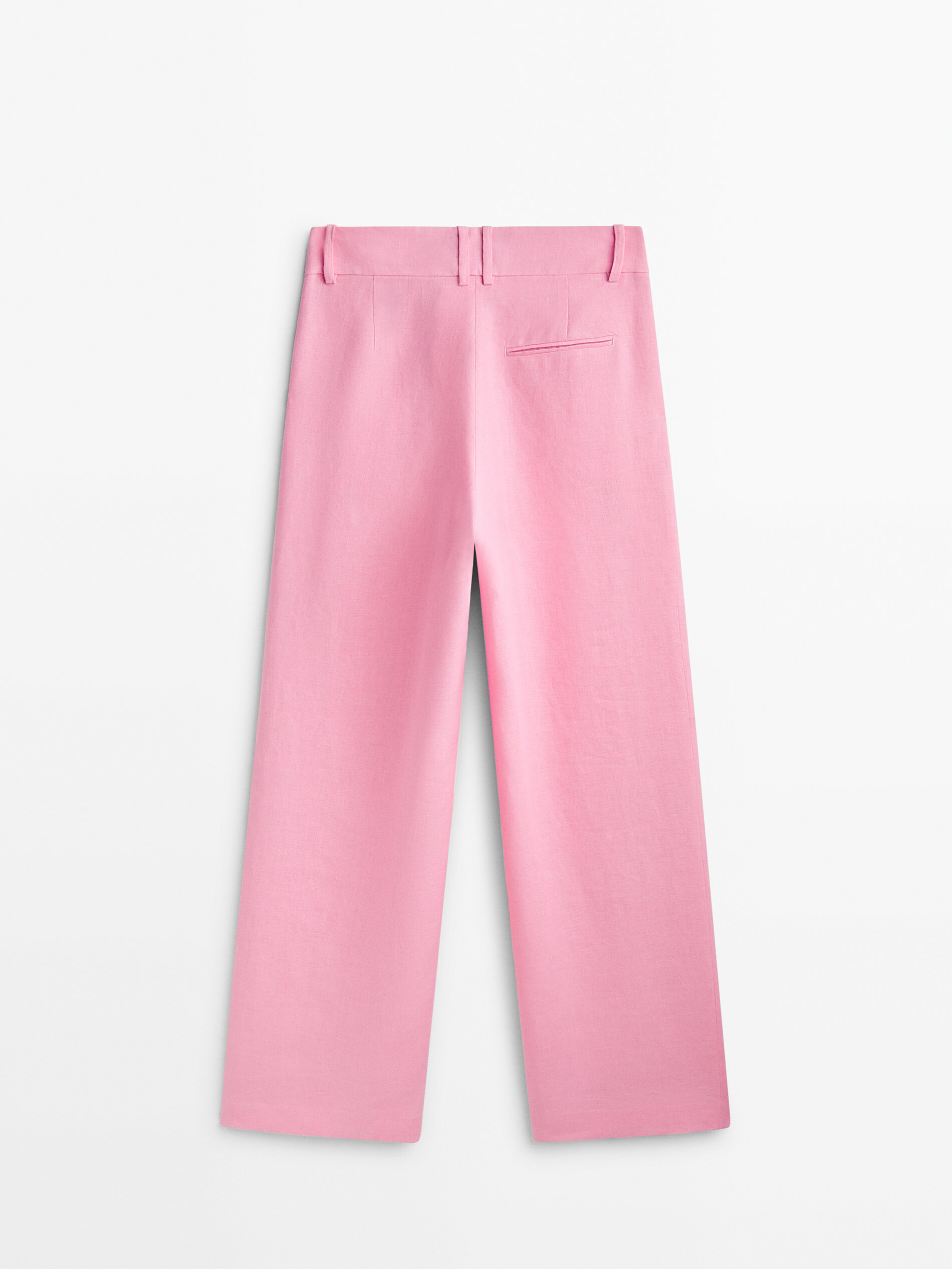 Pantalón lino pinzas bolsillos -Studio - ROSA