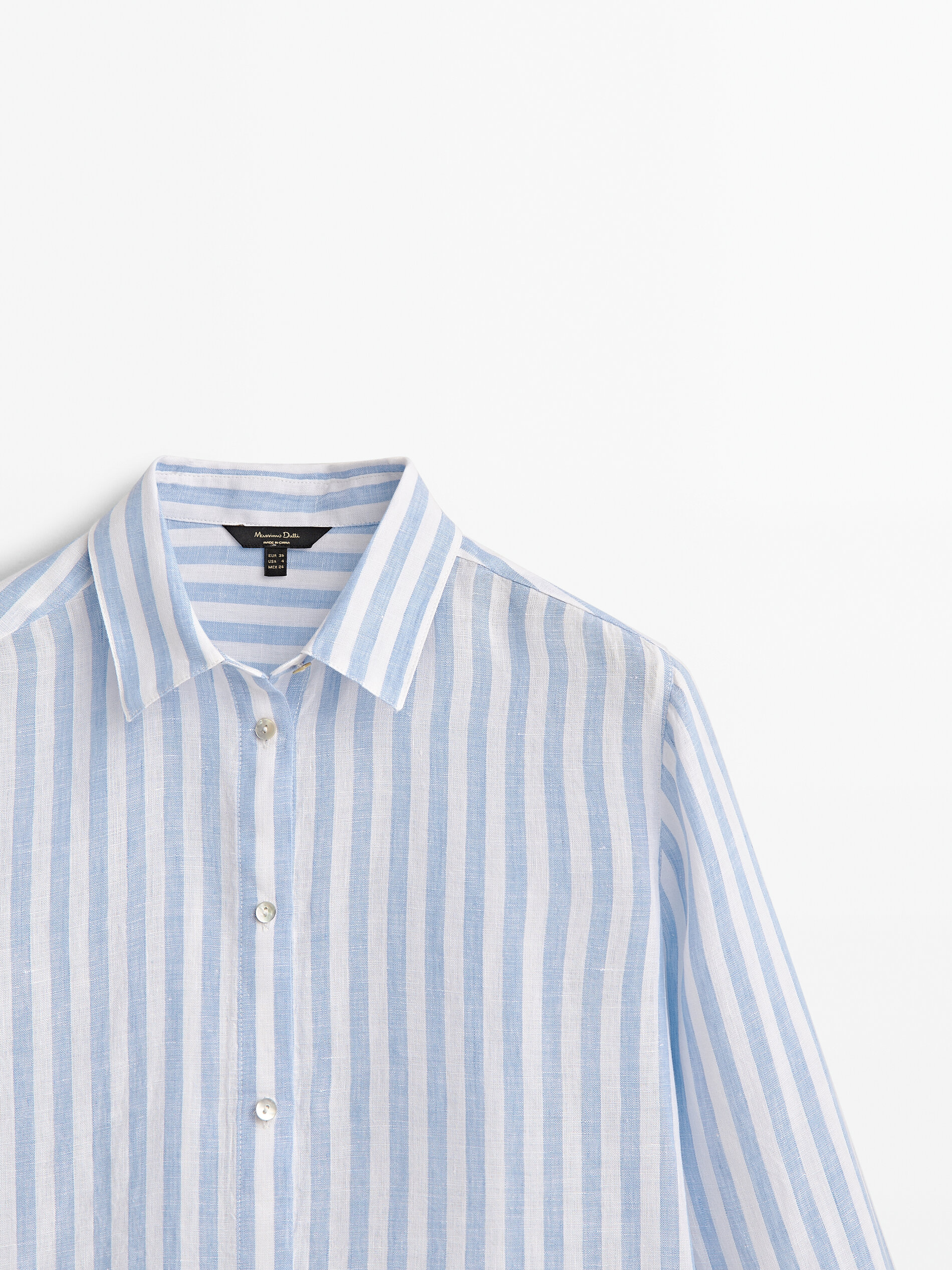 Camisa rayas 100% lino - CELESTE