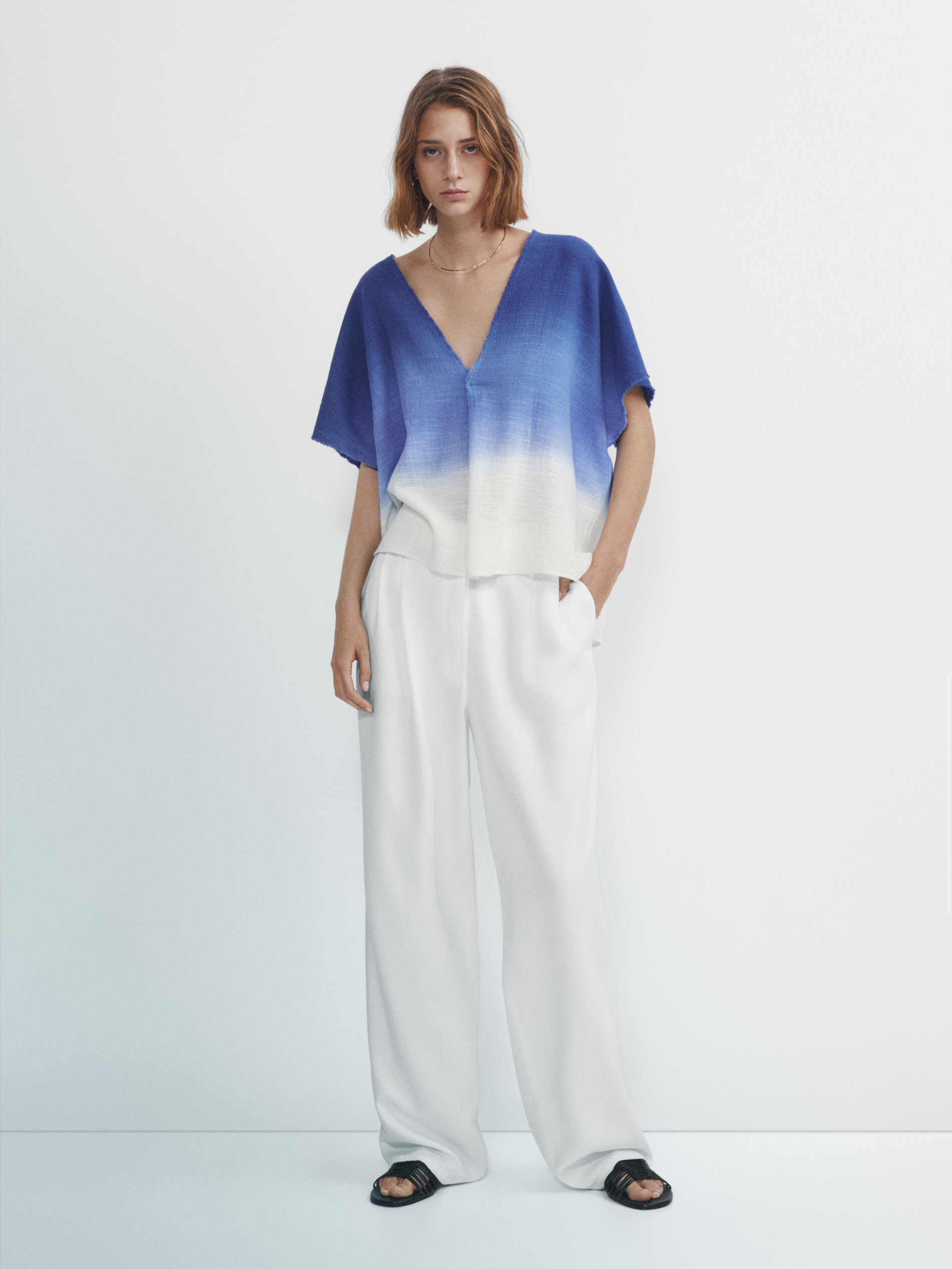 Camisa rústica degradado manga corta - CELESTE