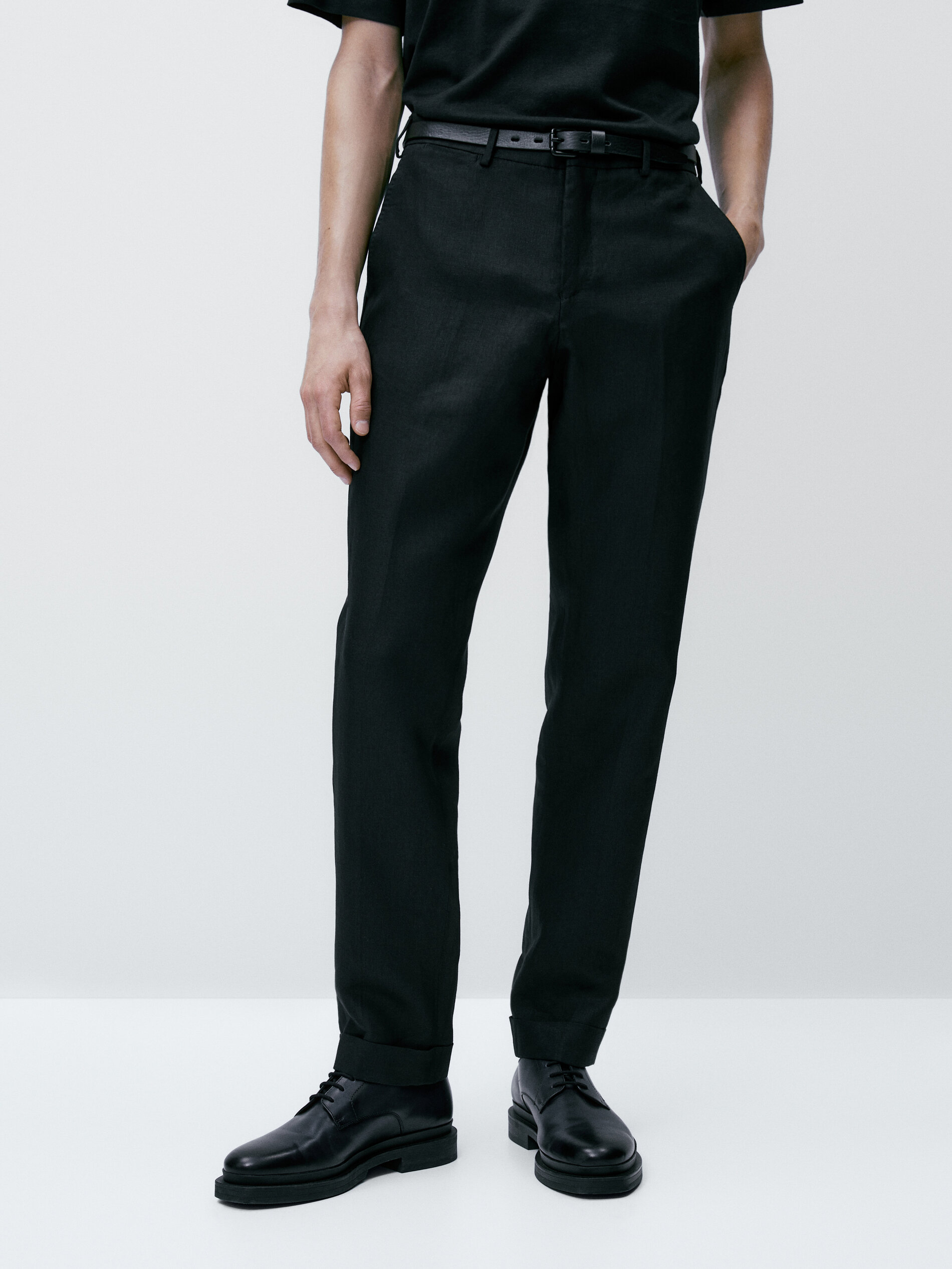 Pantalón traje negro lino - NEGRO
