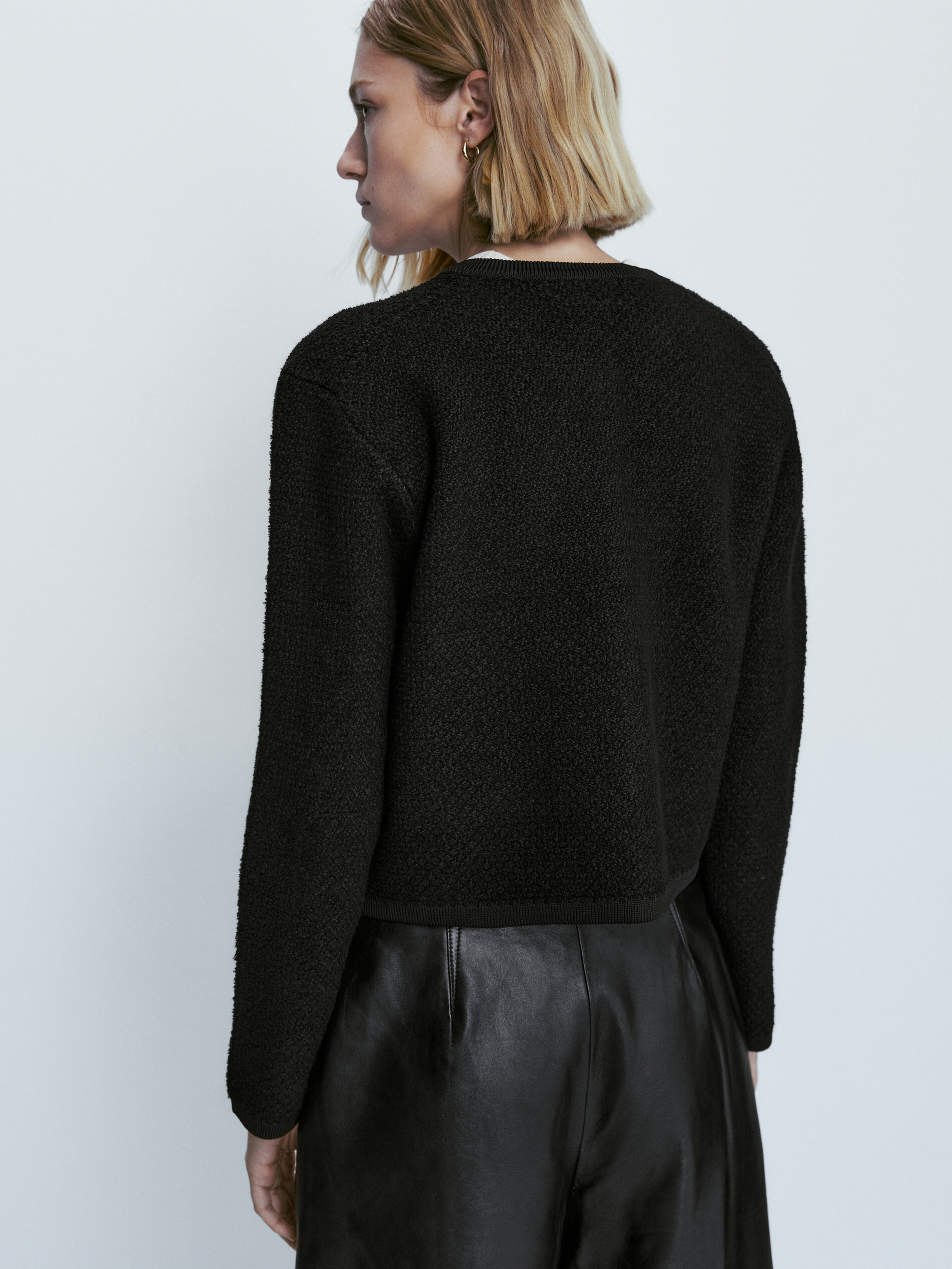 Cárdigan punto bouclé bolsillos - NEGRO