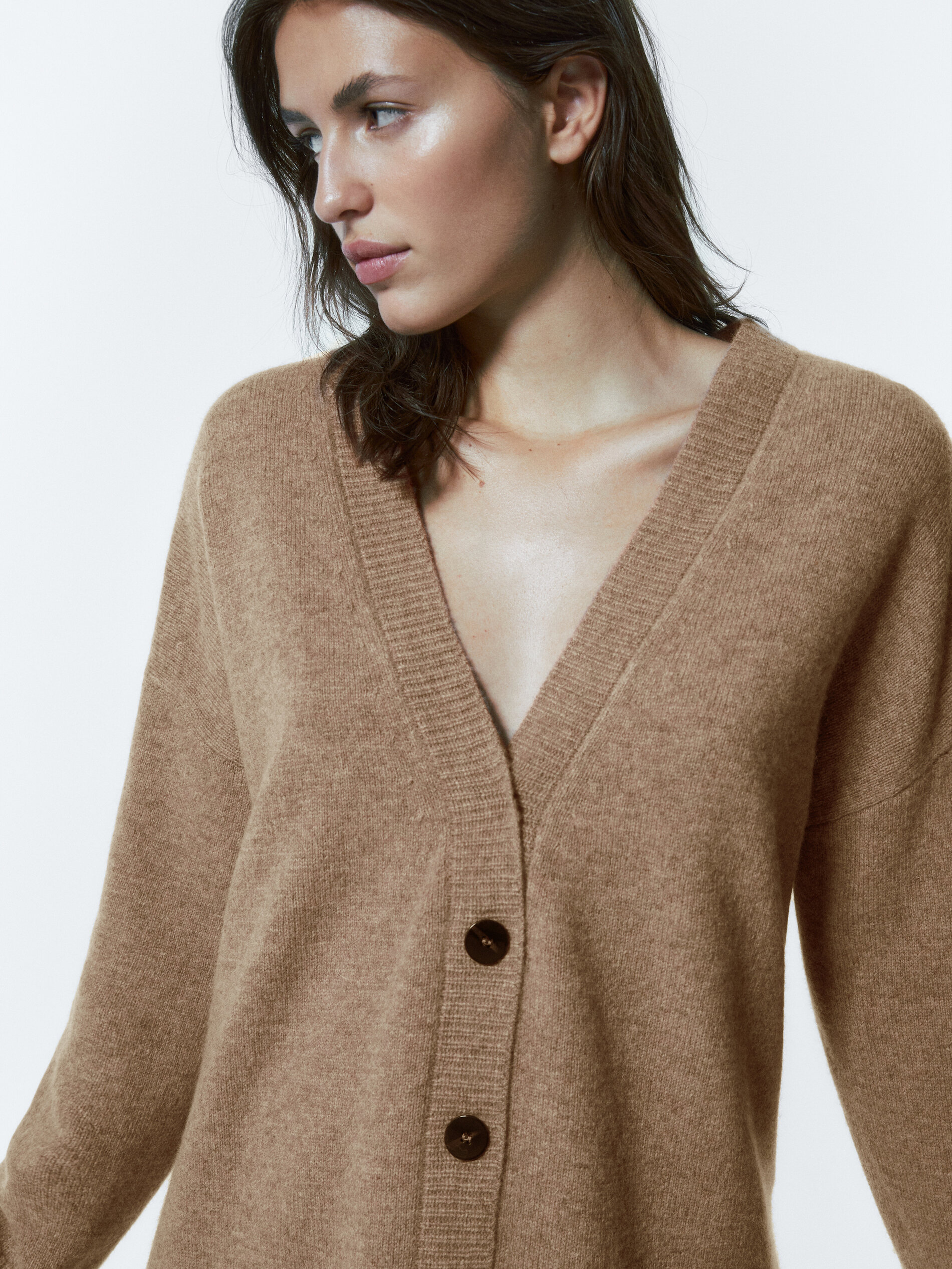 Cárdigan botones mezcla lana cashmere - CRUDO MEDIO