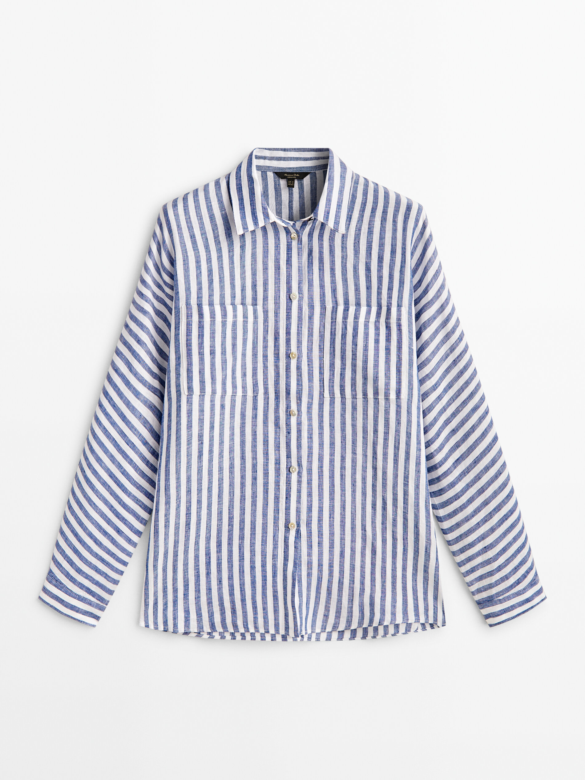 Camisa rayas 100% lino bolsillos - AZUL