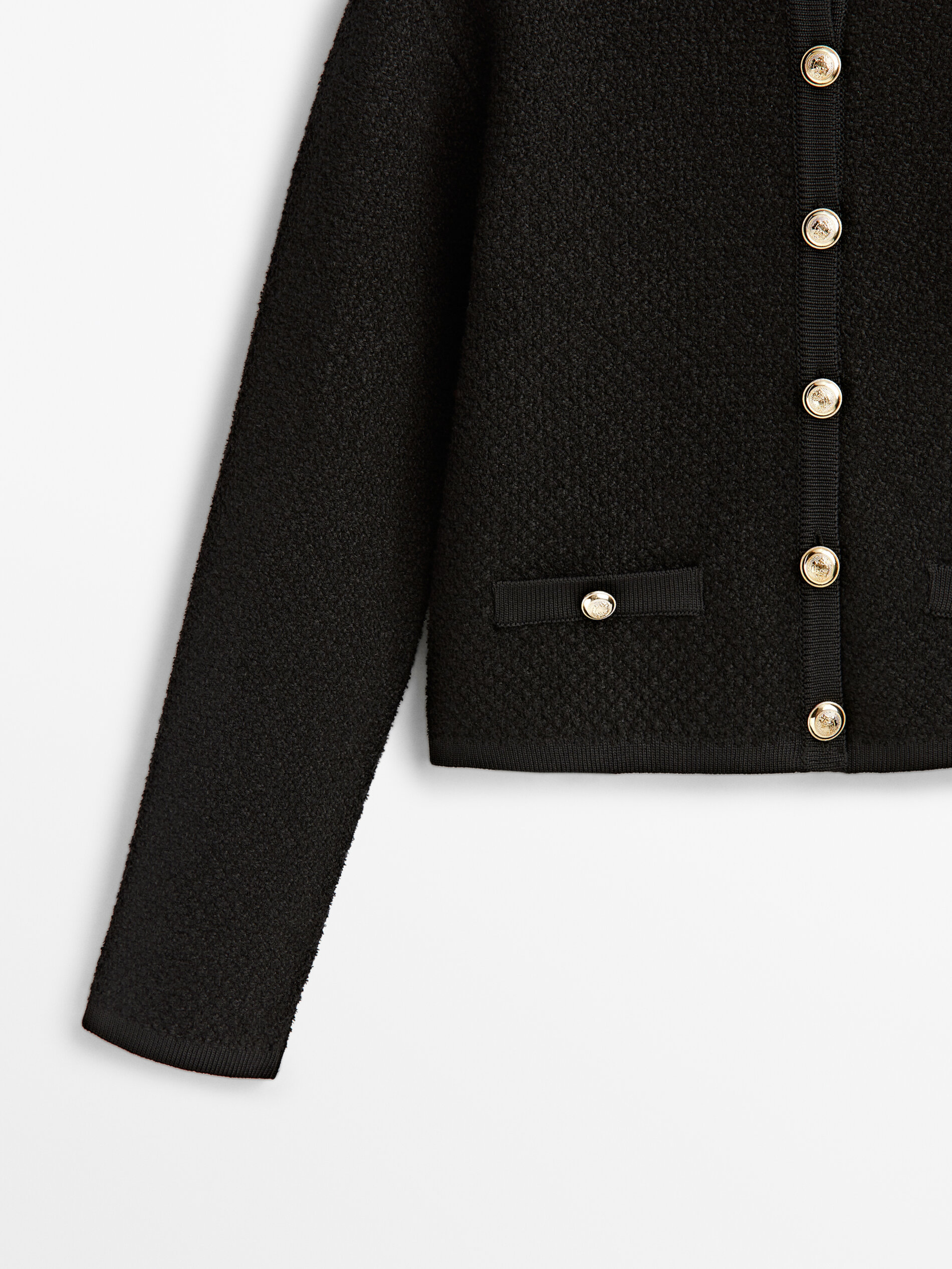 Cárdigan punto bouclé bolsillos - NEGRO