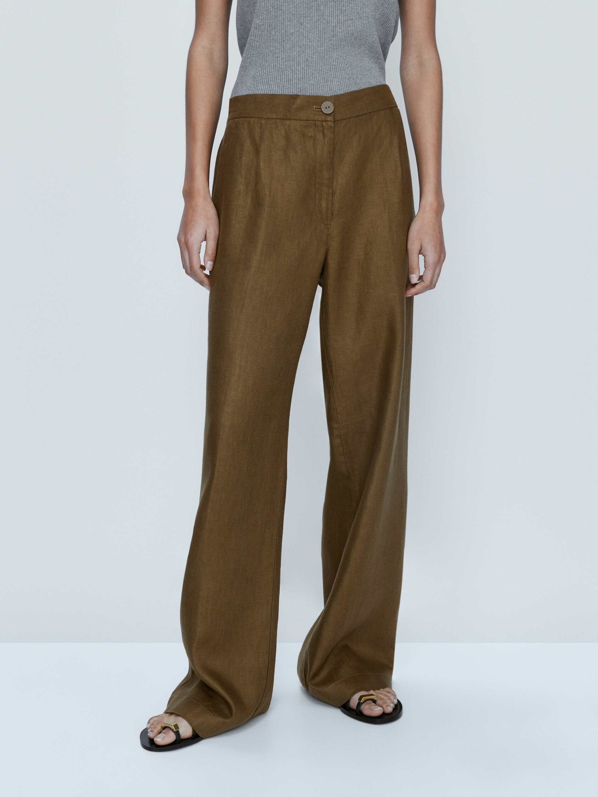 Pantalón lino pinzas jogging fit - KAKI