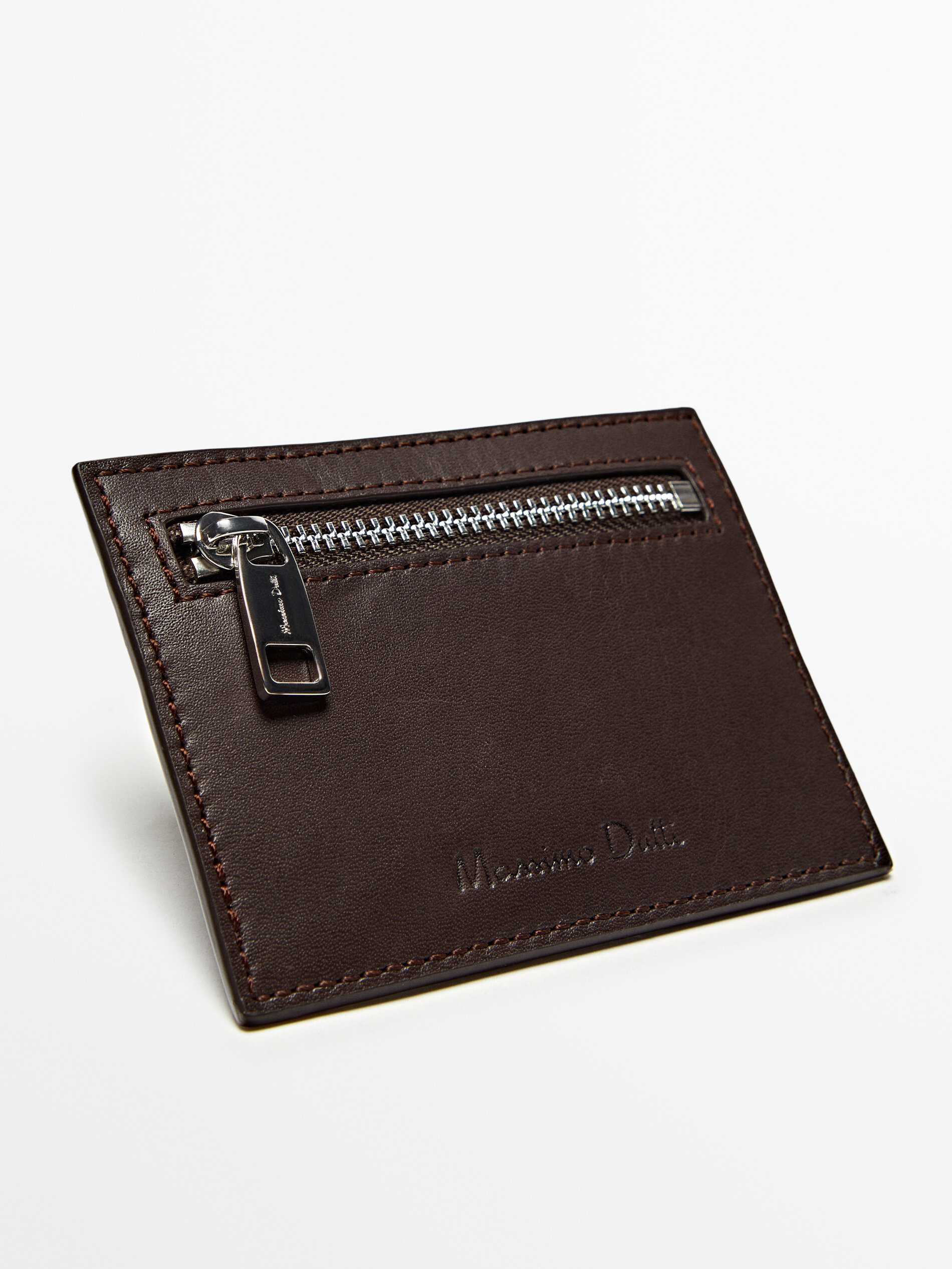 Tarjetero con monedero de piel - MARRÓN