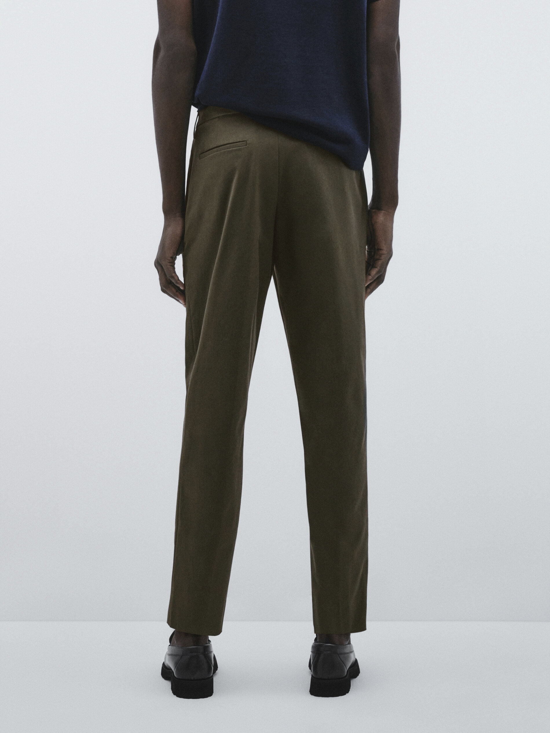 Pantalón traje mezcla algodón stretch -Studio - KAKI OSCURO