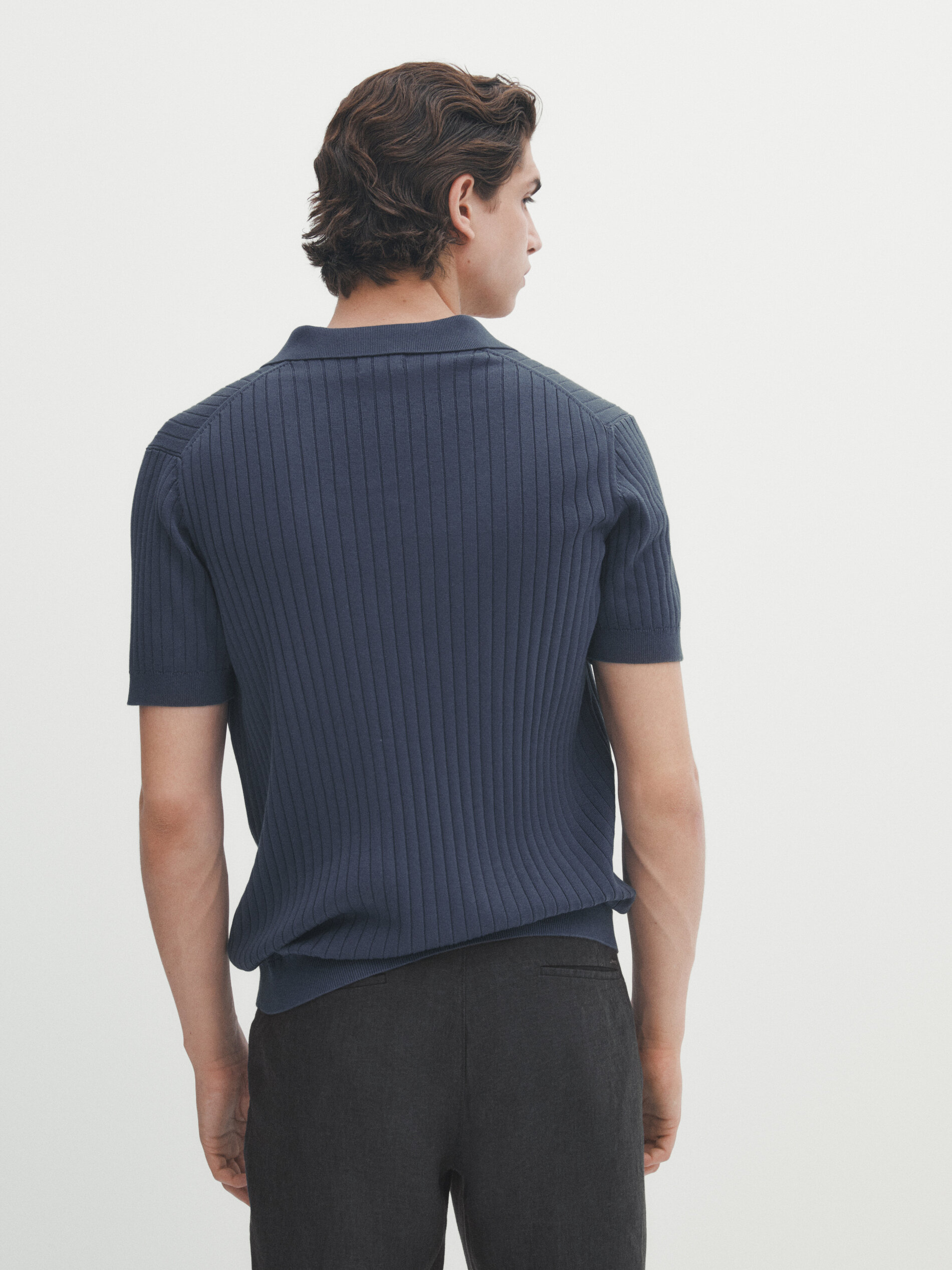 Jersey polo canalé manga corta - Azul Oscuro