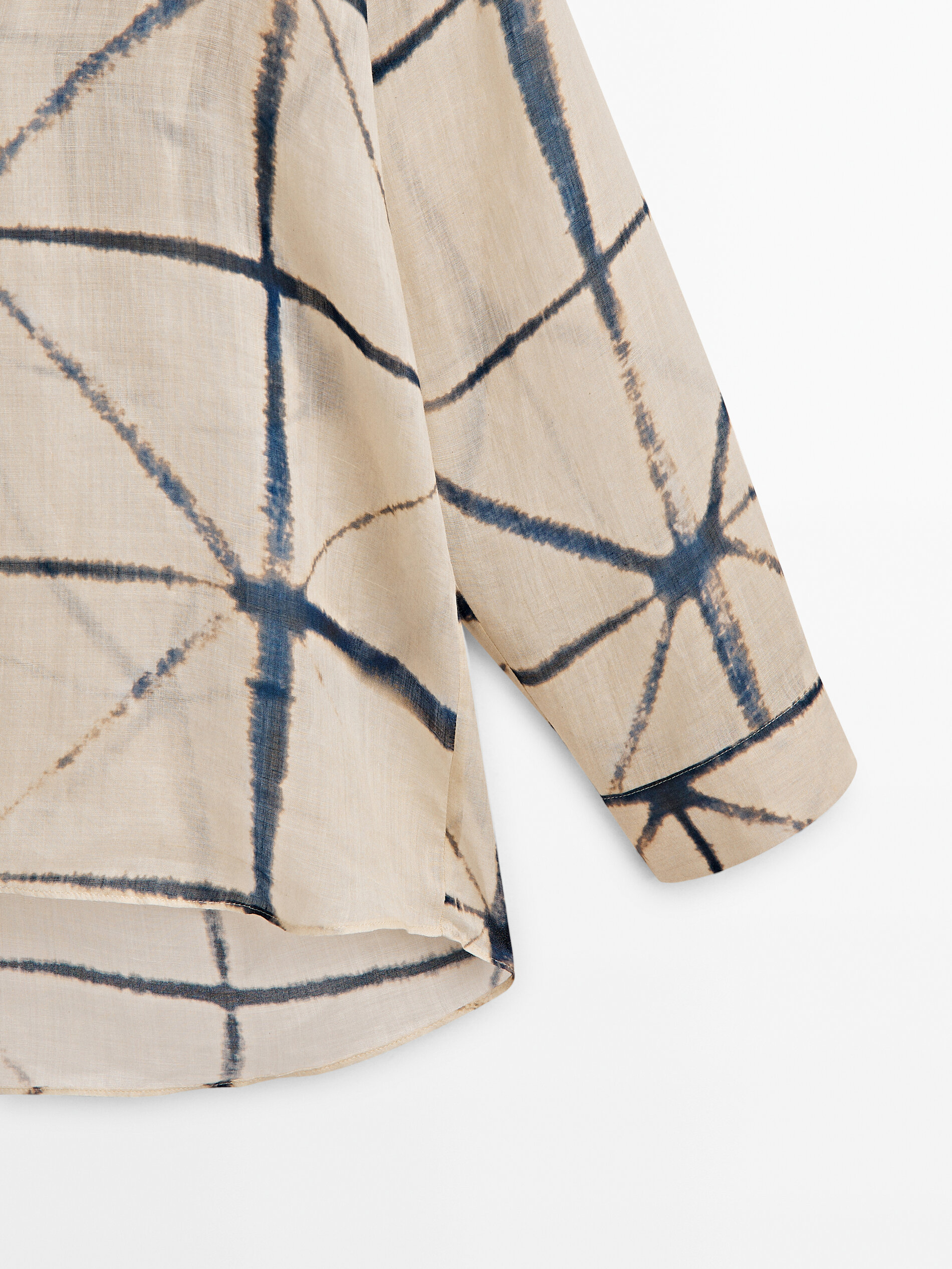 Camisa estampada cuello polo 100% ramio - AZUL OSCURO