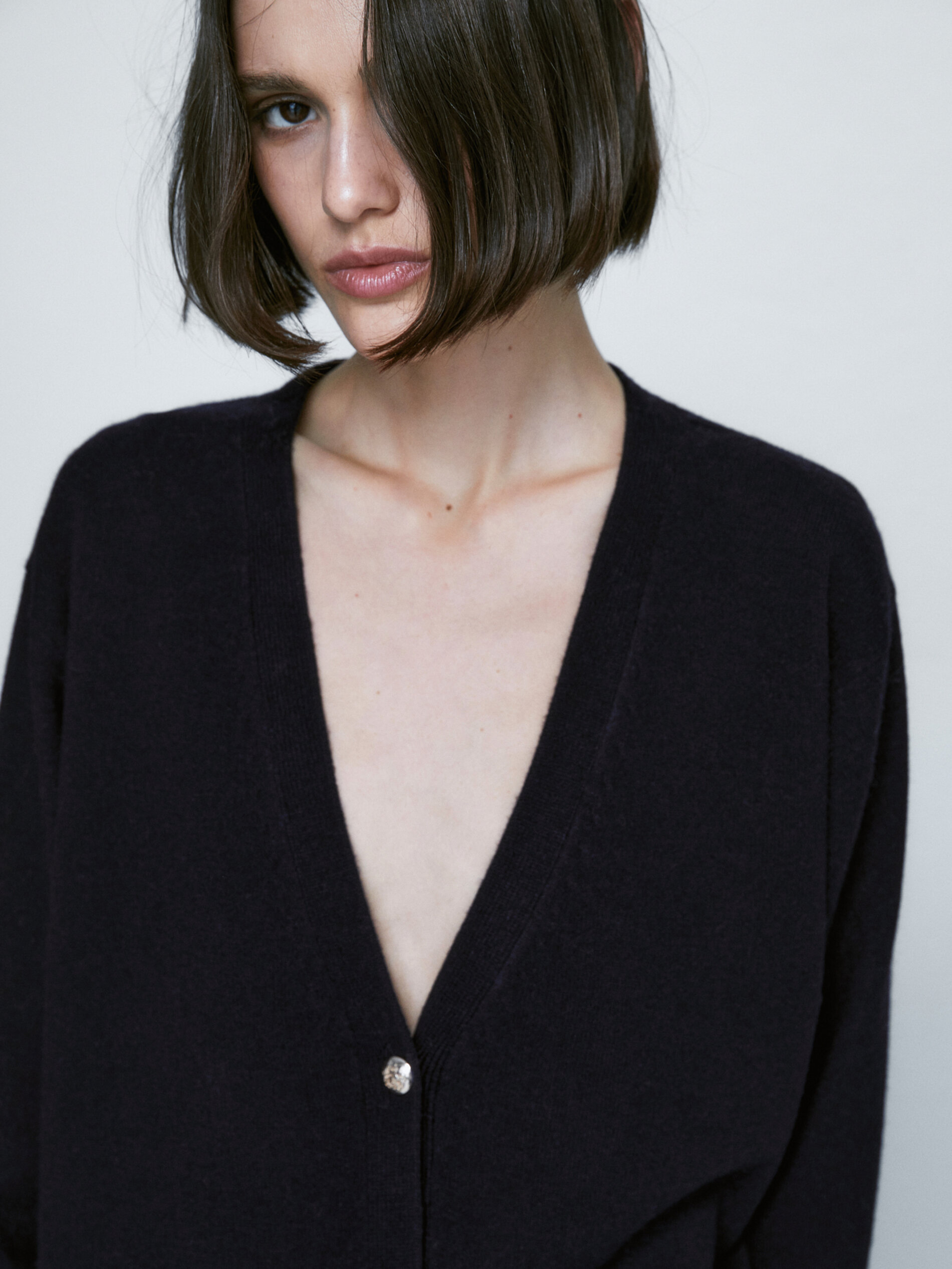 Cárdigan botones mezcla lana cashmere - AZUL MARINO