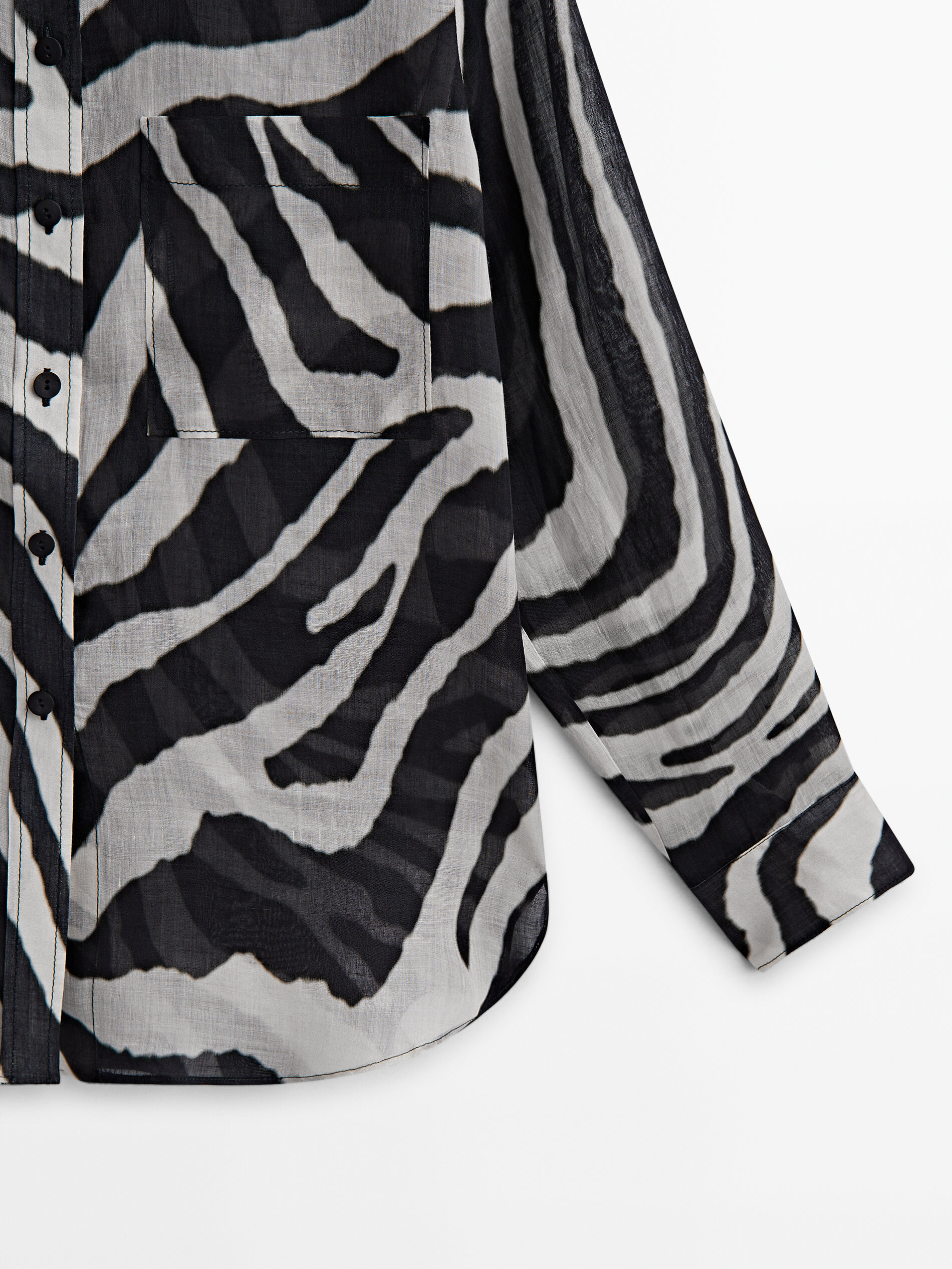 Camisa ramio estampado cebra - NEGRO