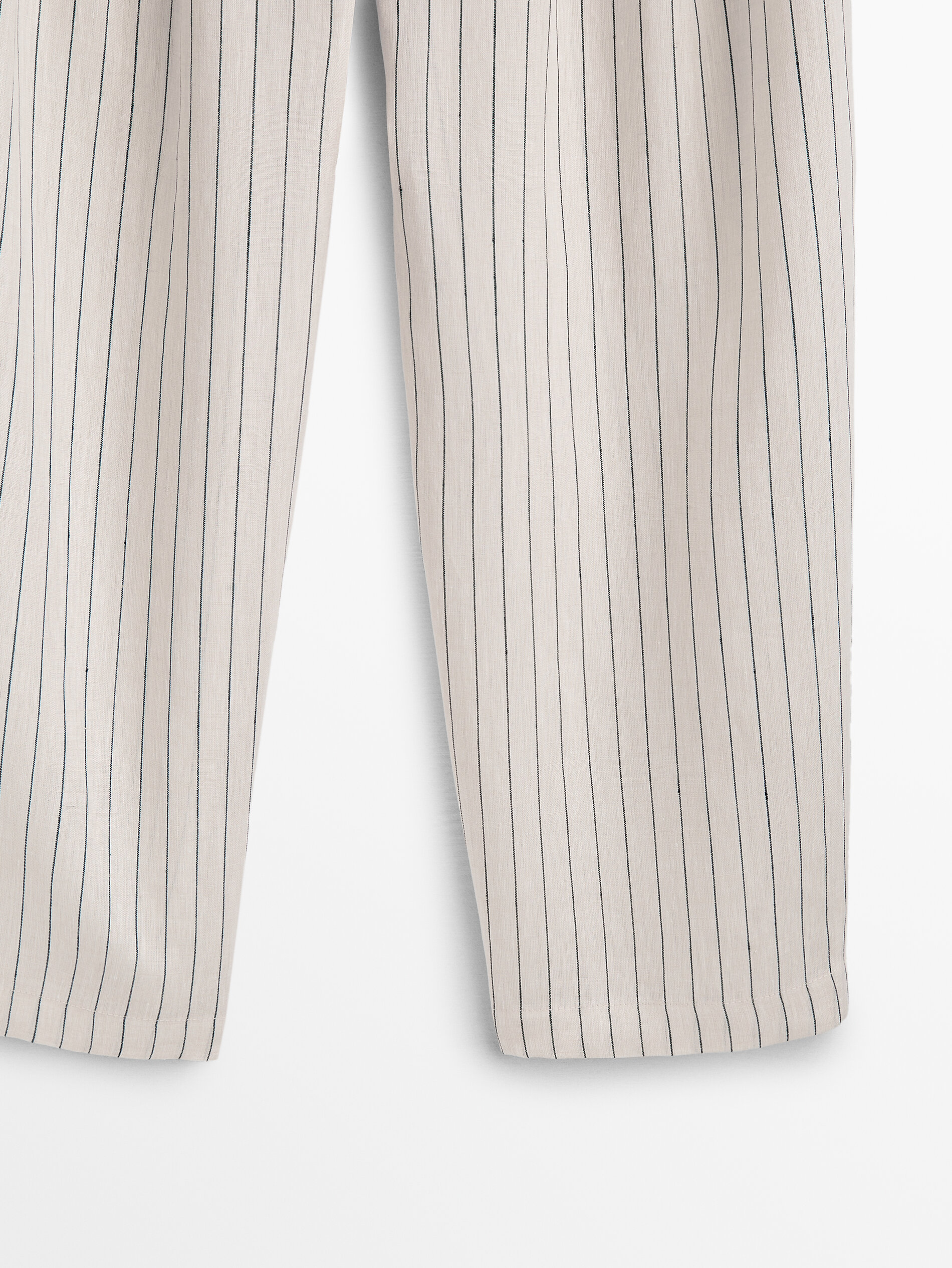 Pantalón lino pinzas rayas - CRUDO