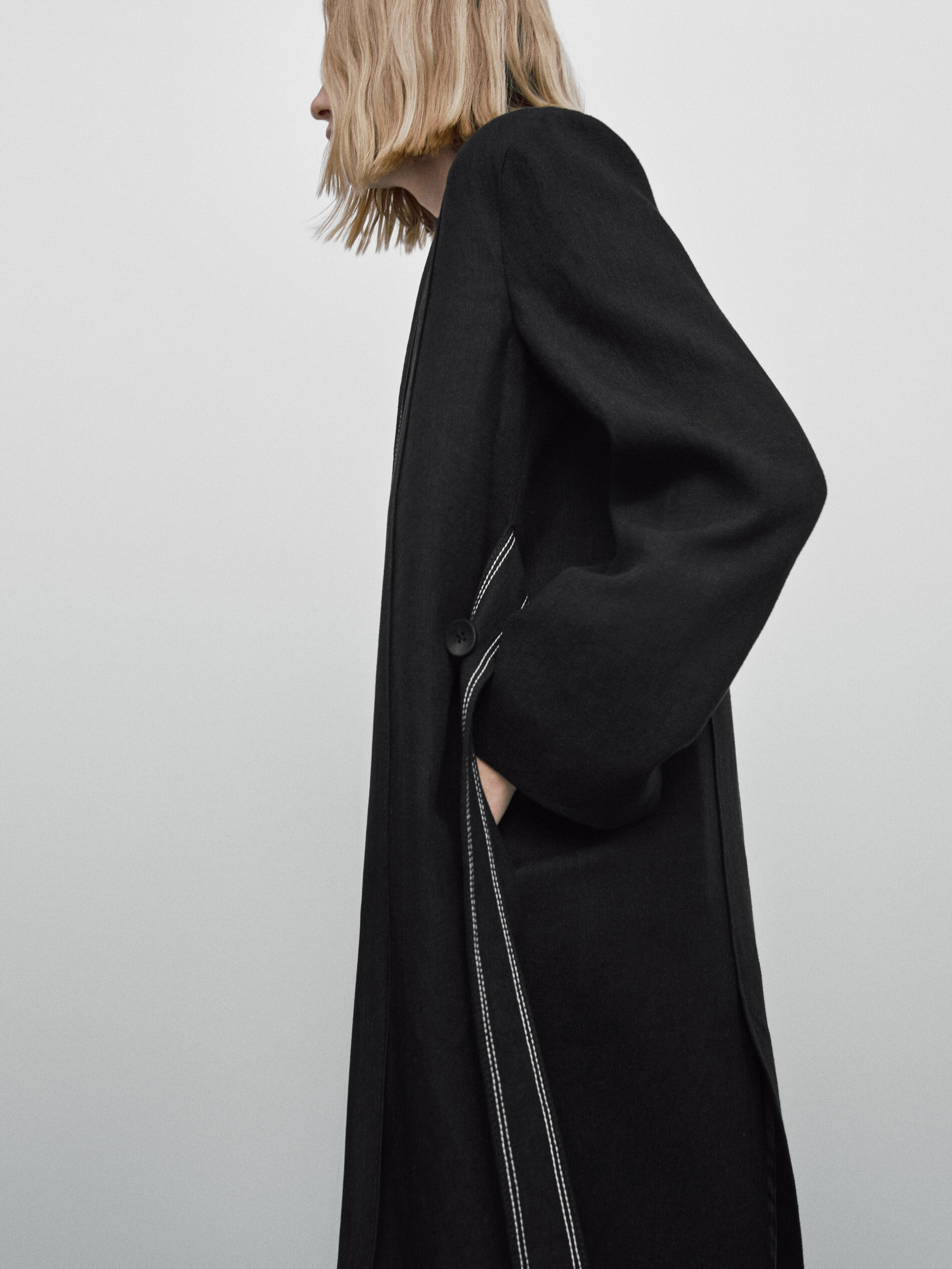 Abrigo cruzado lino Limited edition - NEGRO