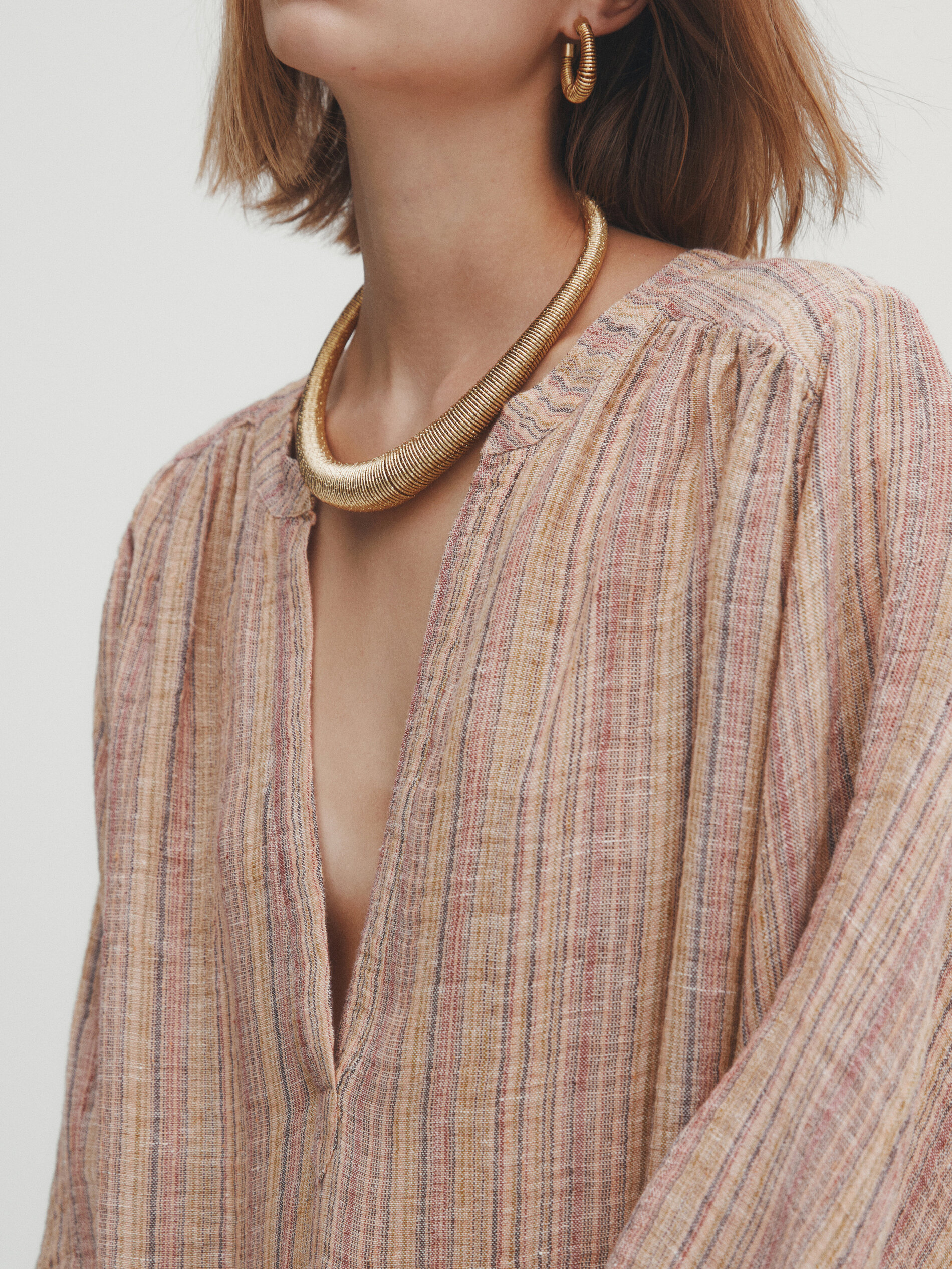 Vestido túnica rayas mezcla lino - Combinado