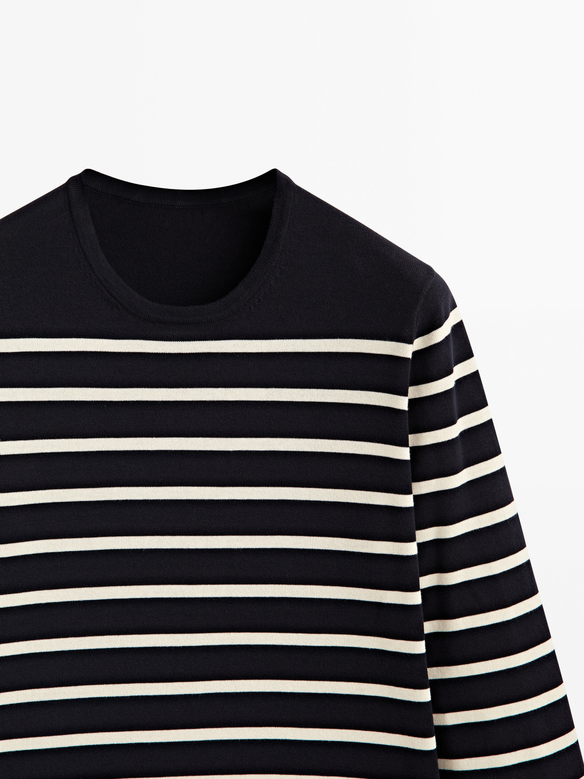 Jersey de punto rayas algodón extrafino - AZUL MARINO