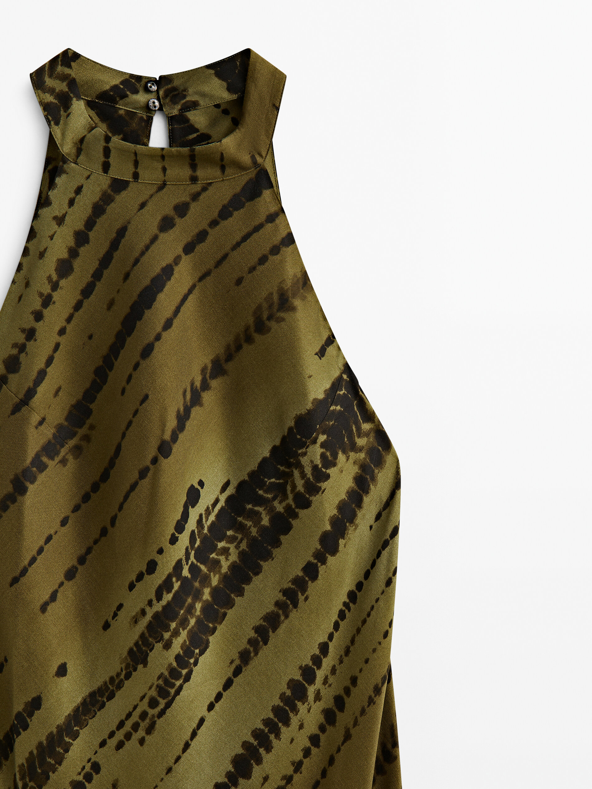 Vestido largo halter estampado - MARRÓN