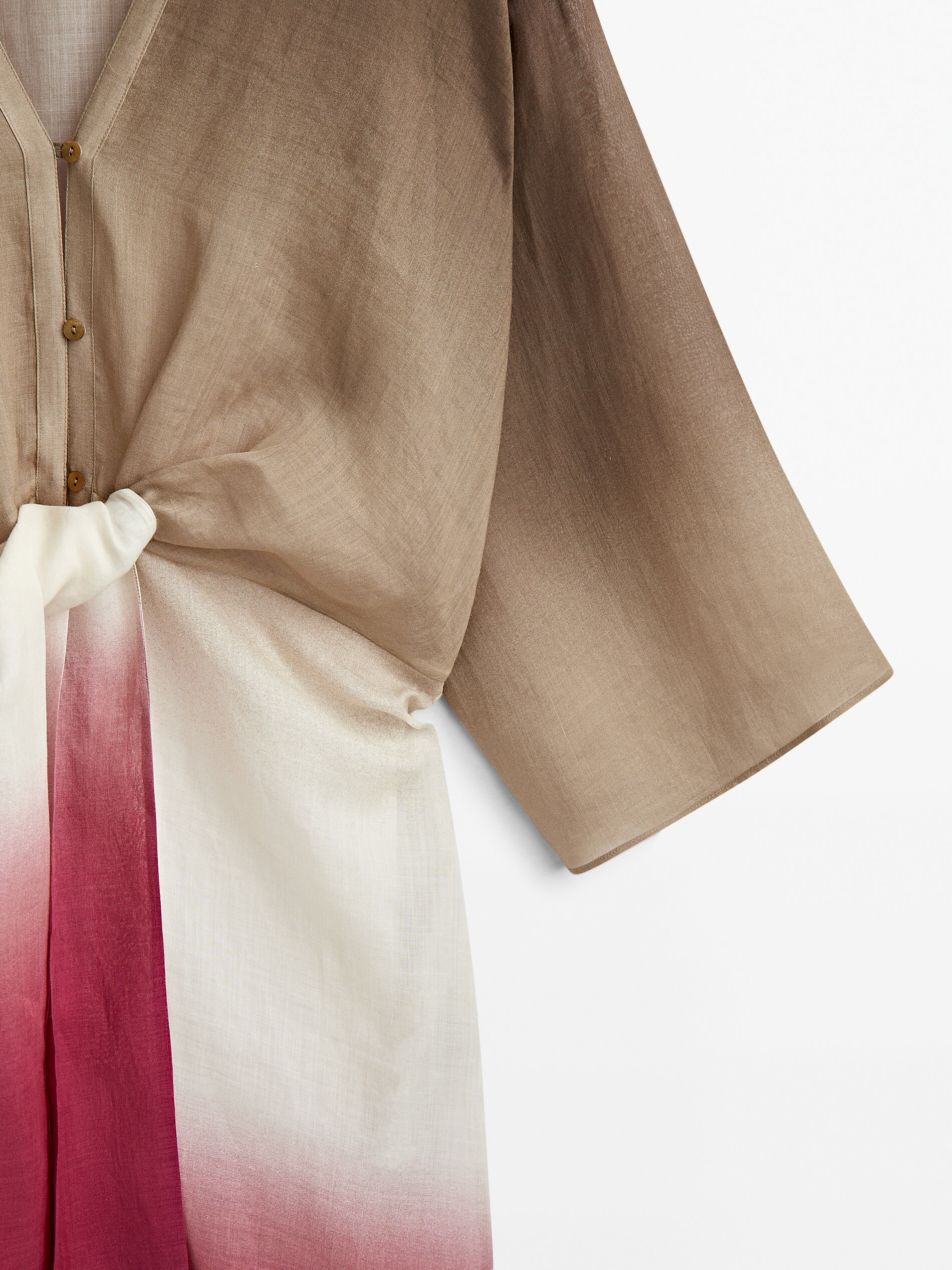 Vestido túnica nudo ramio tie dye - FUCSIA