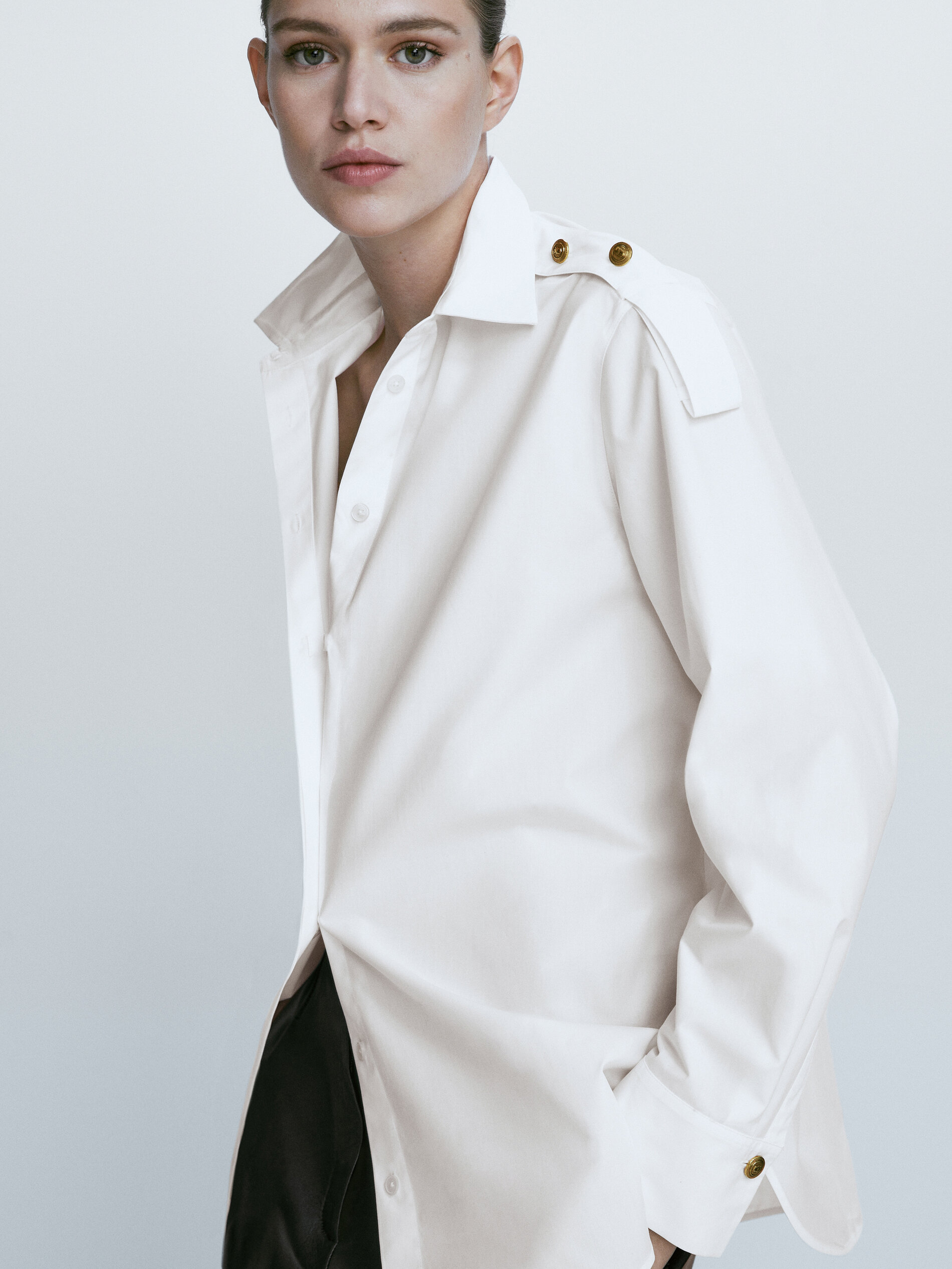 Camisa popelín detalle botones dorados - BLANCO