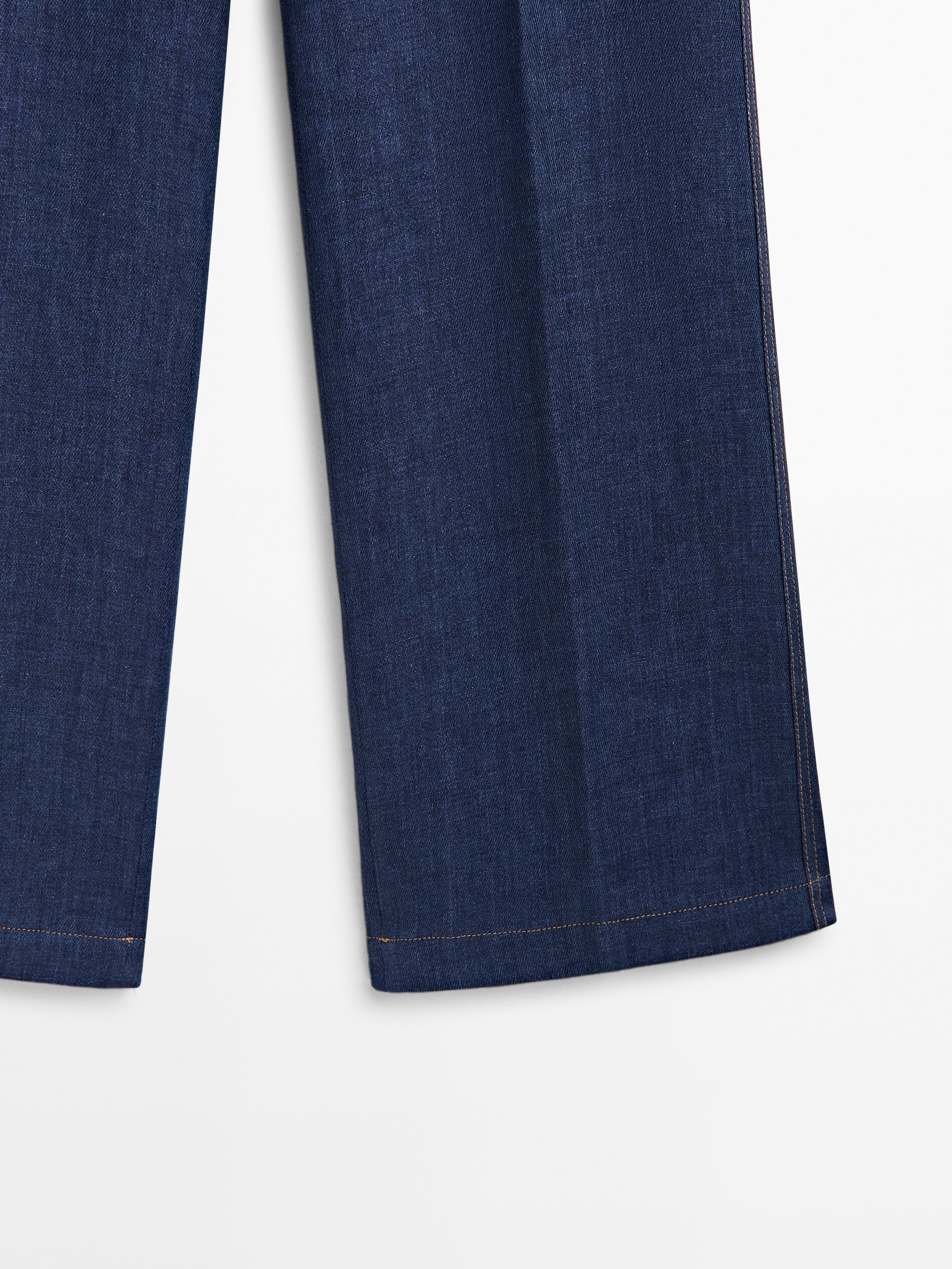 Pantalón traje ancho lino pespuntes - AZUL MARINO