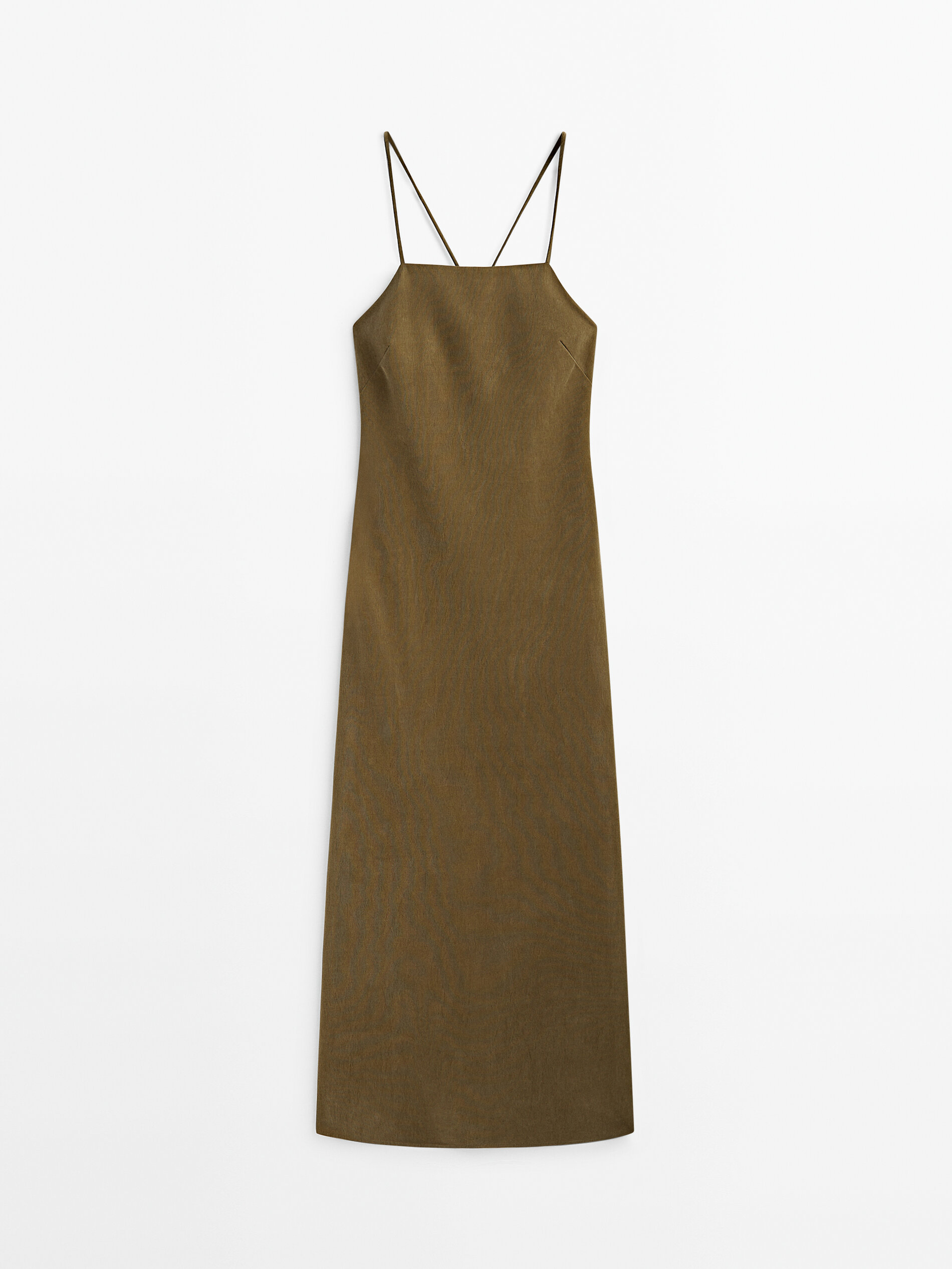 Vestido midi tirantes cupro abertura espalda - KAKI