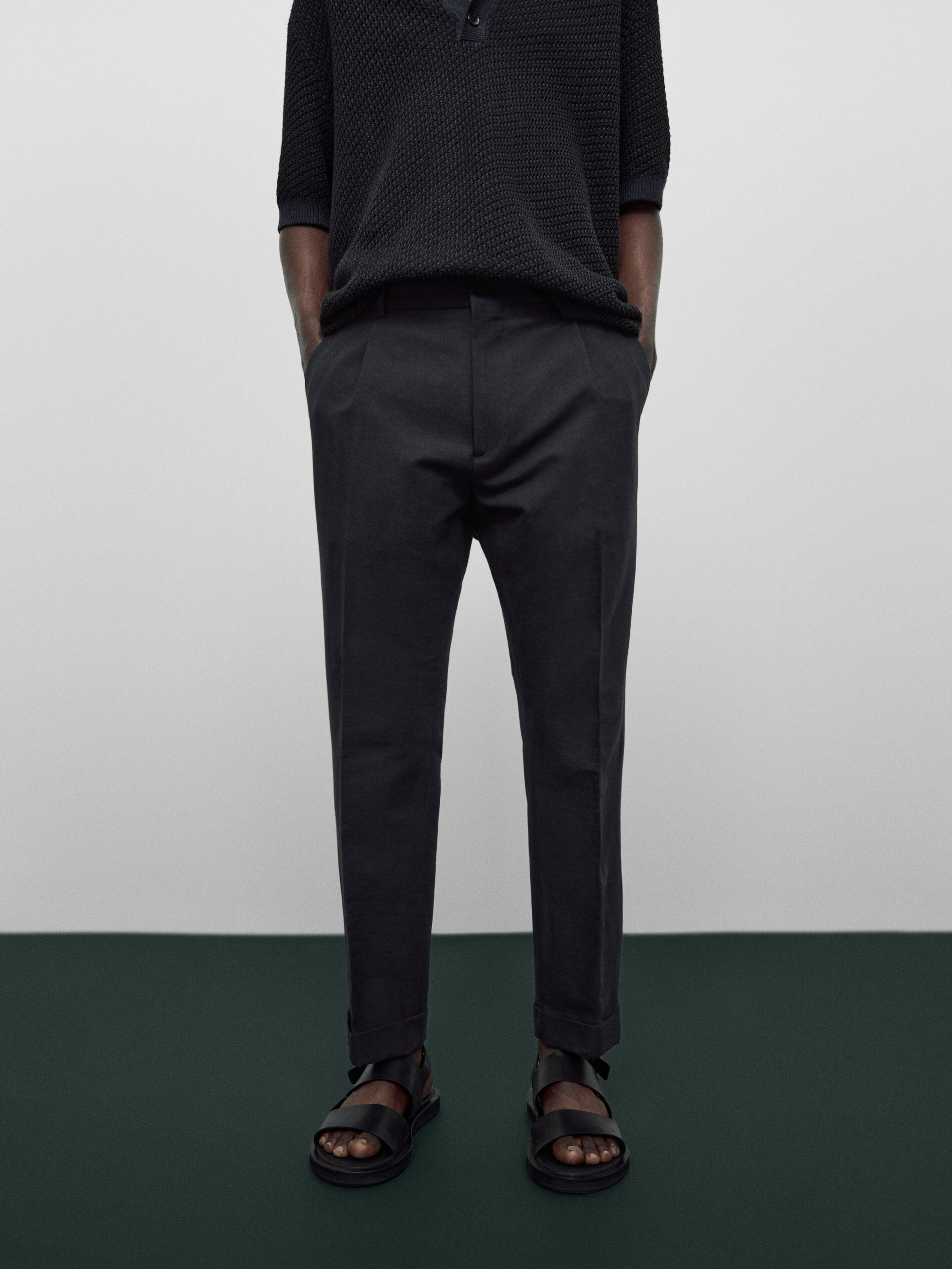 Pantalón lino pinzas relaxed fit Limited edition - AZUL MARINO