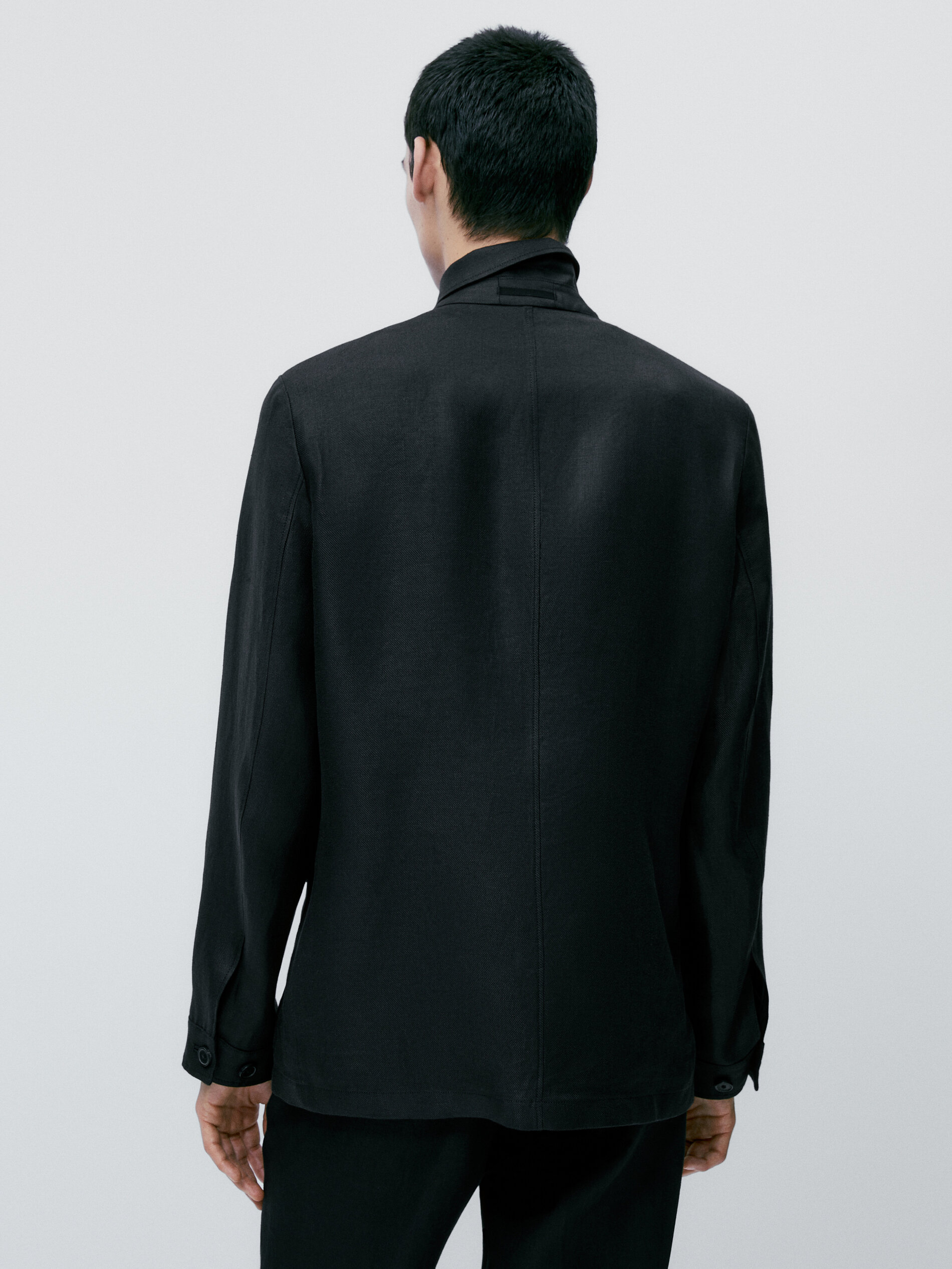 Sobrecamisa sarga 100% lino - NEGRO