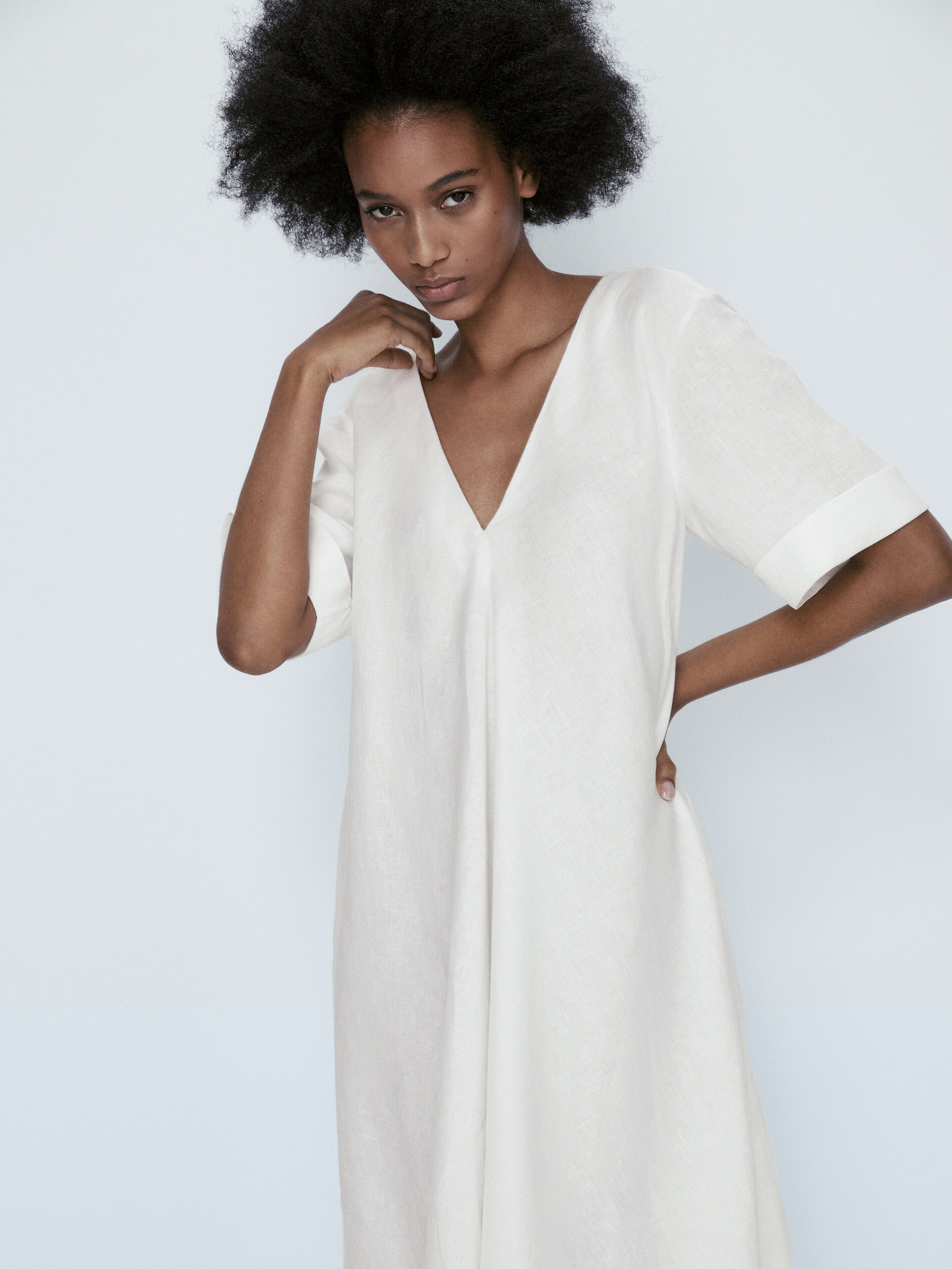 Vestido túnica 100% lino - BLANCO