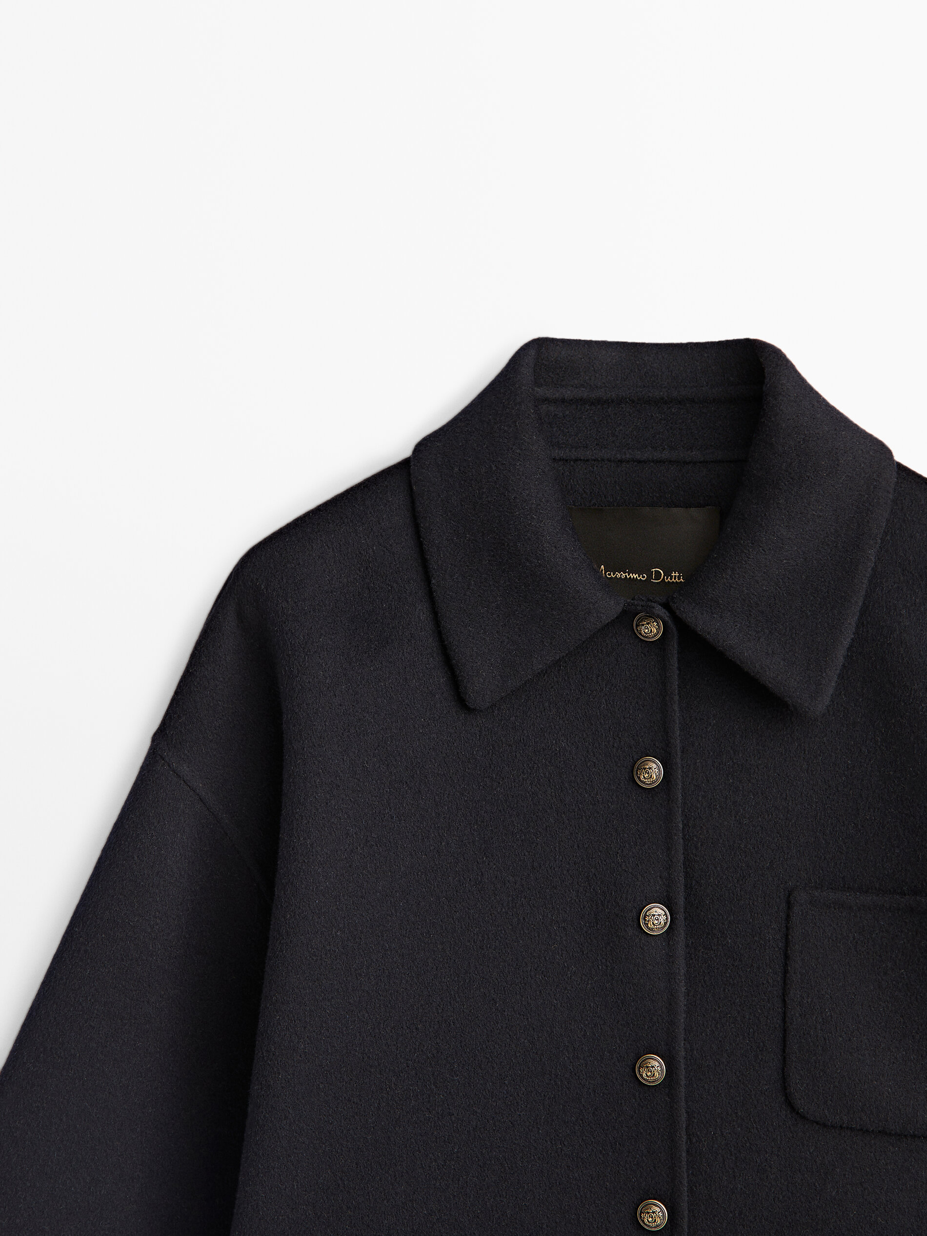 Abrigo corto mezcla lana botones dorados - AZUL MARINO