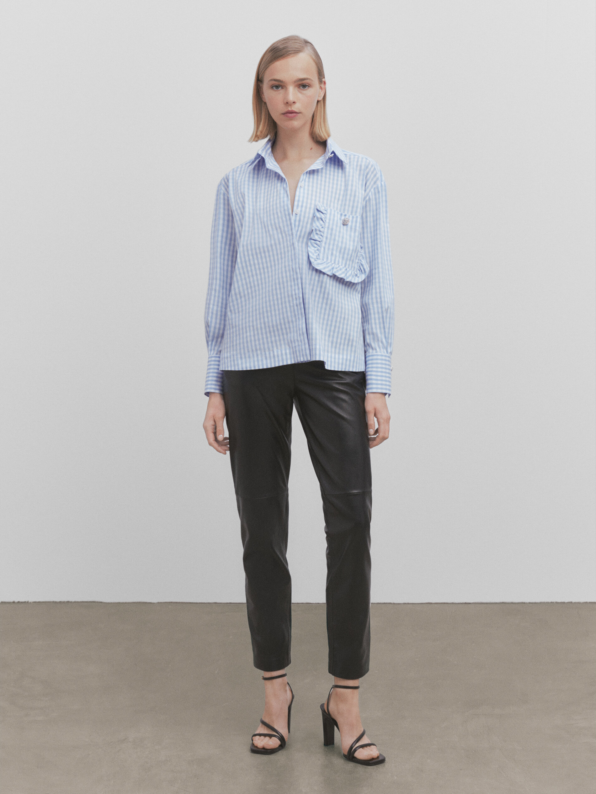 Camisa cuadros vichy bolsillo volante -Studio - AZUL