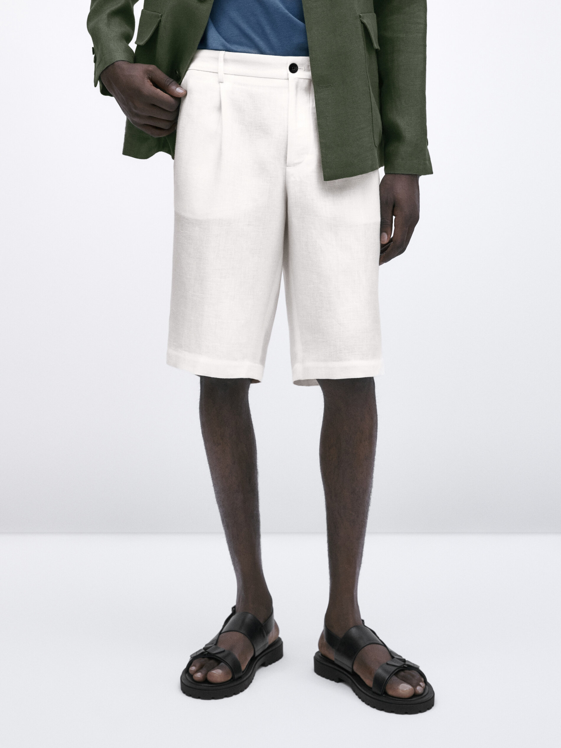 Bermuda pinzas 100% lino -Studio - BLANCO