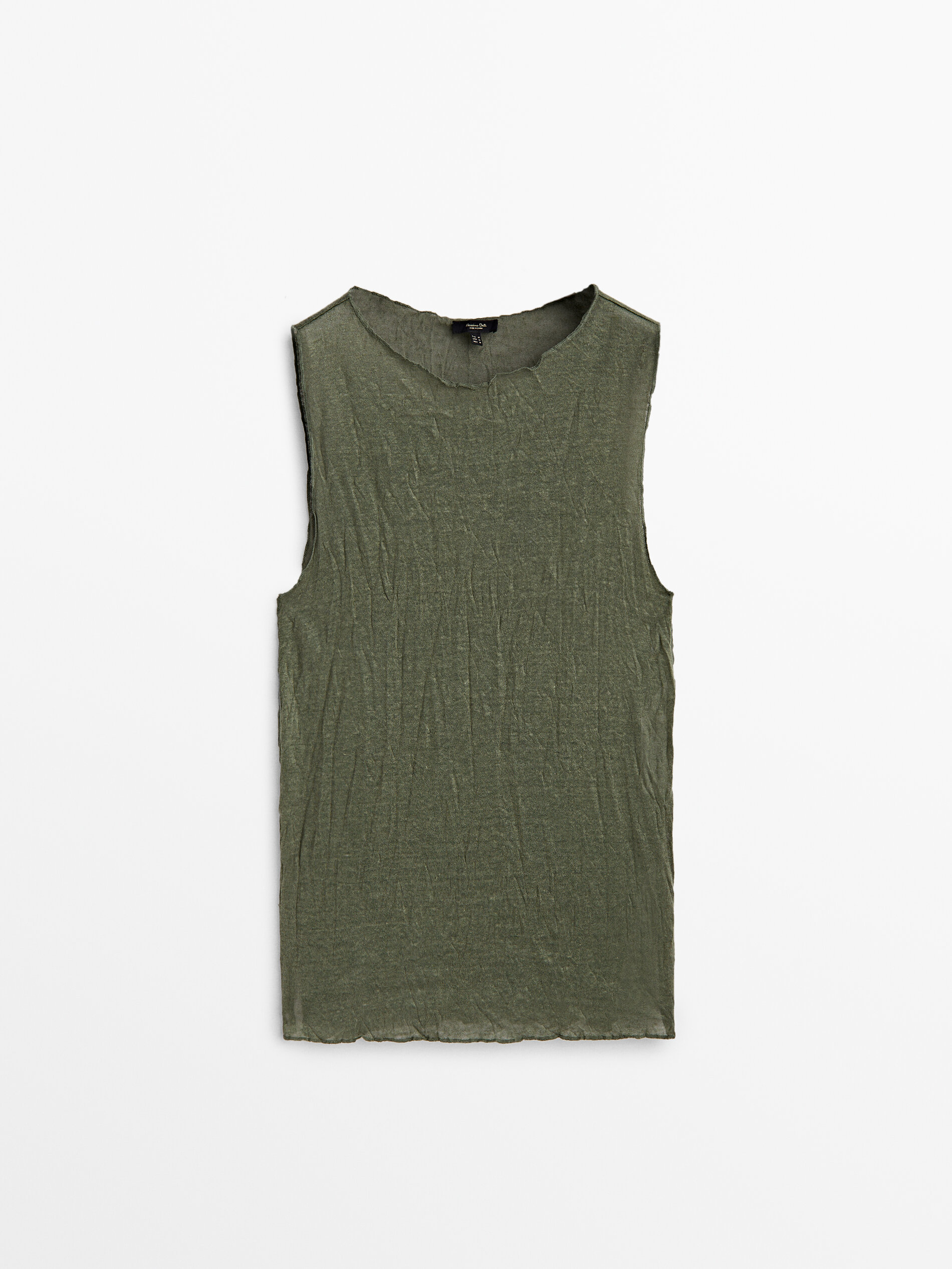 Camiseta mezcla lino efecto arrugado - KAKI CLARO