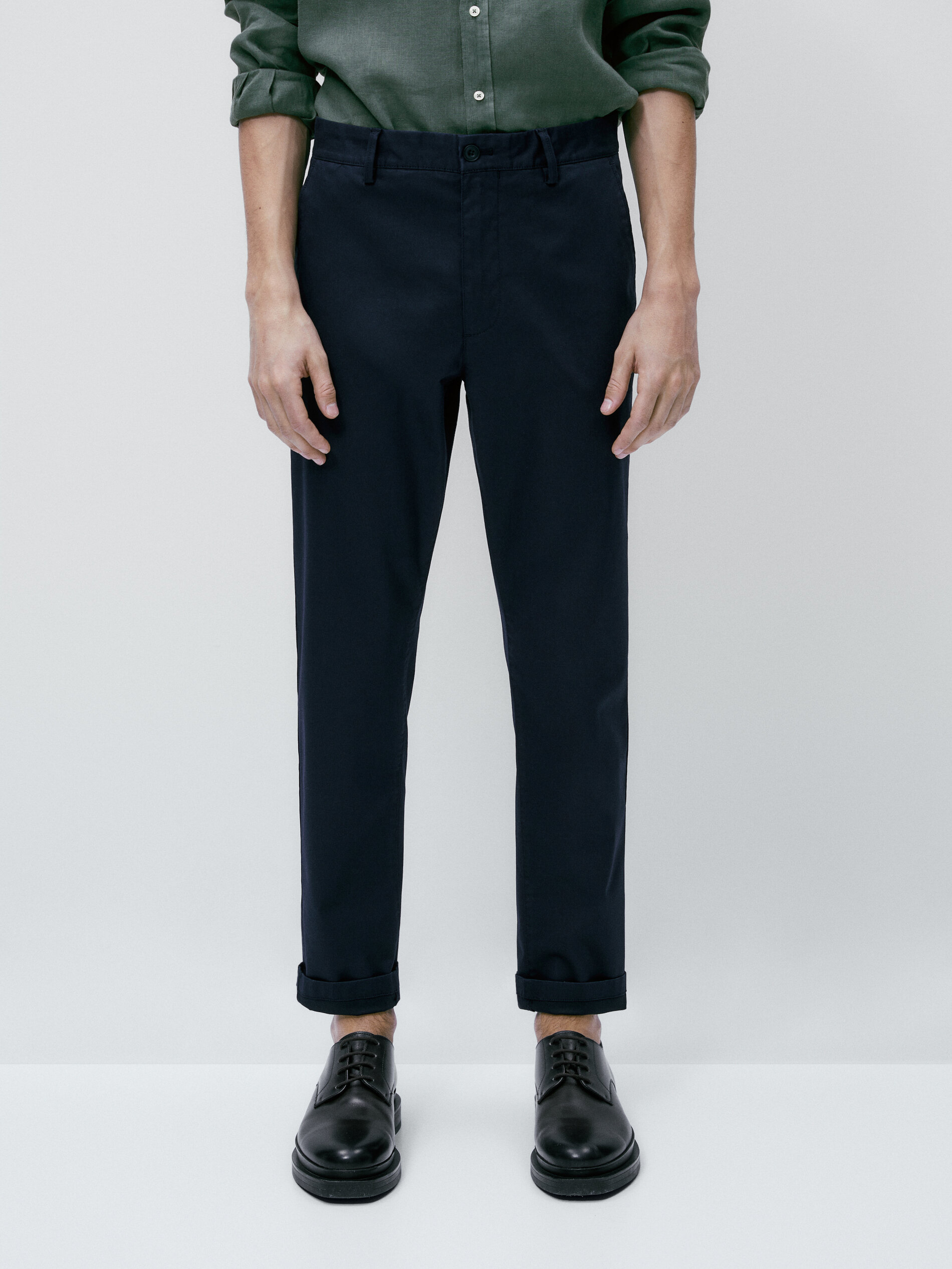 Pantalón chino tricotina tapered fit - AZUL MARINO