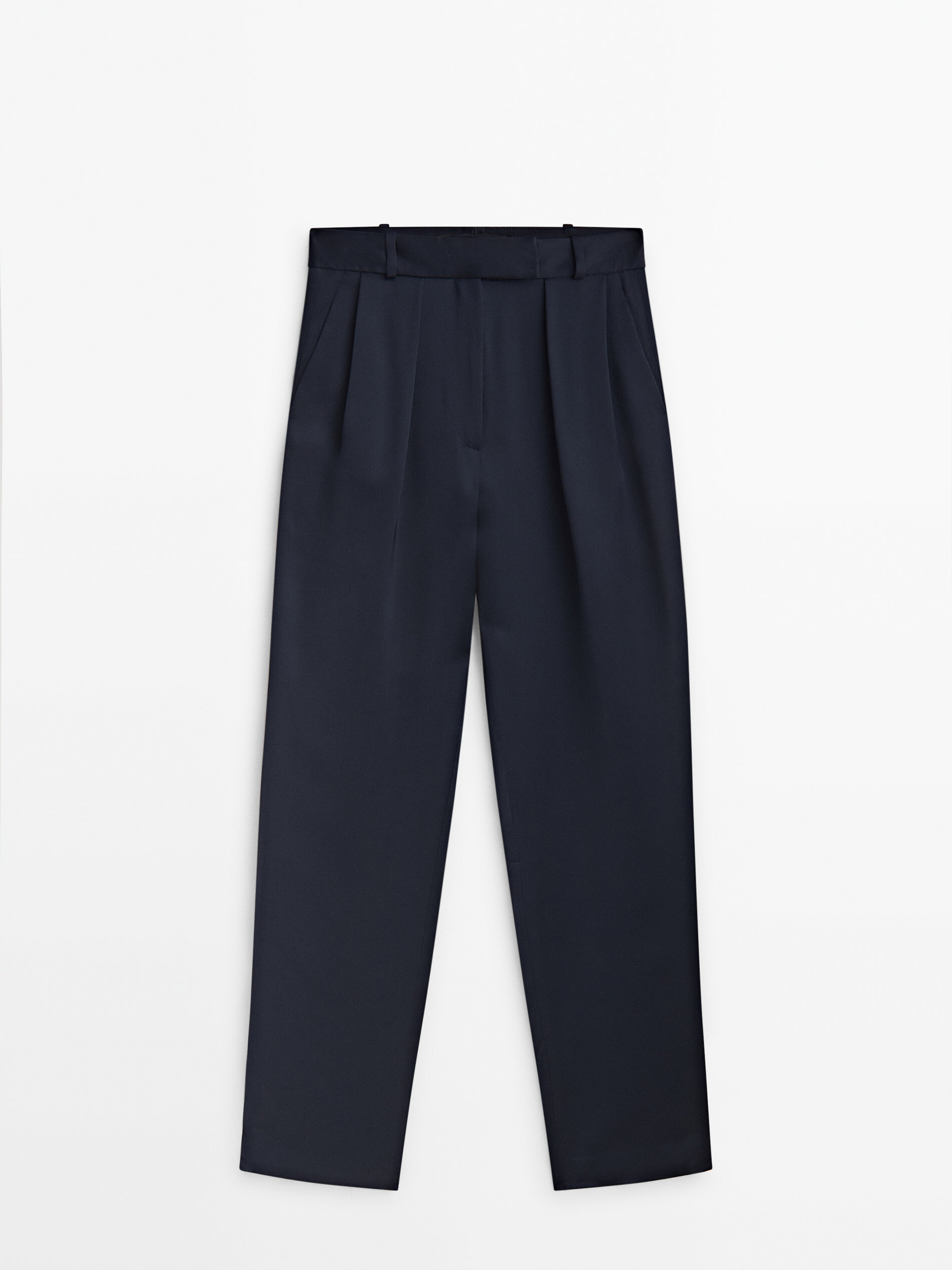 Pantalón fluido satinado pinzas -Studio - AZUL MARINO