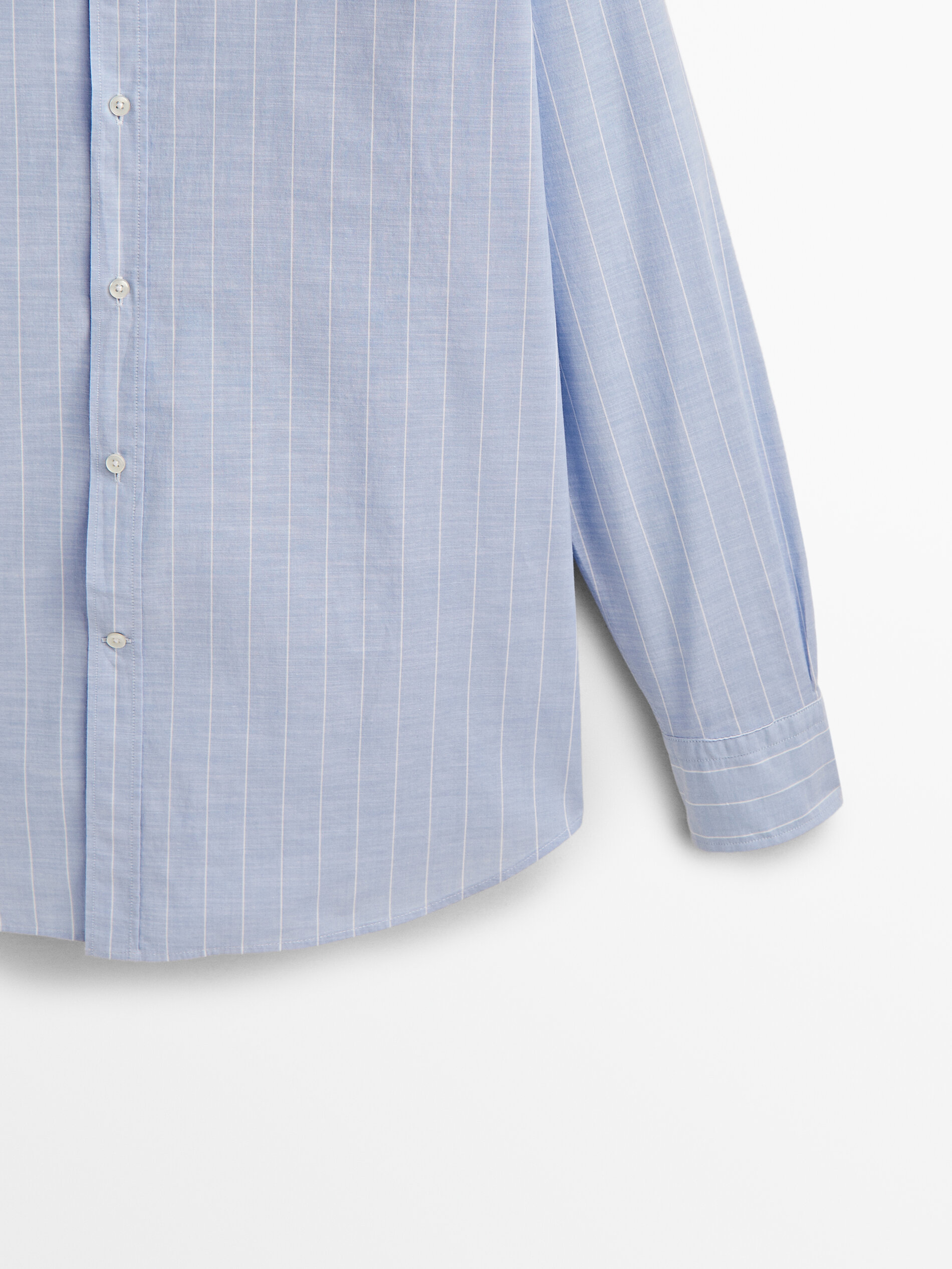 Camisa rayas algodón flamé regular fit - CELESTE