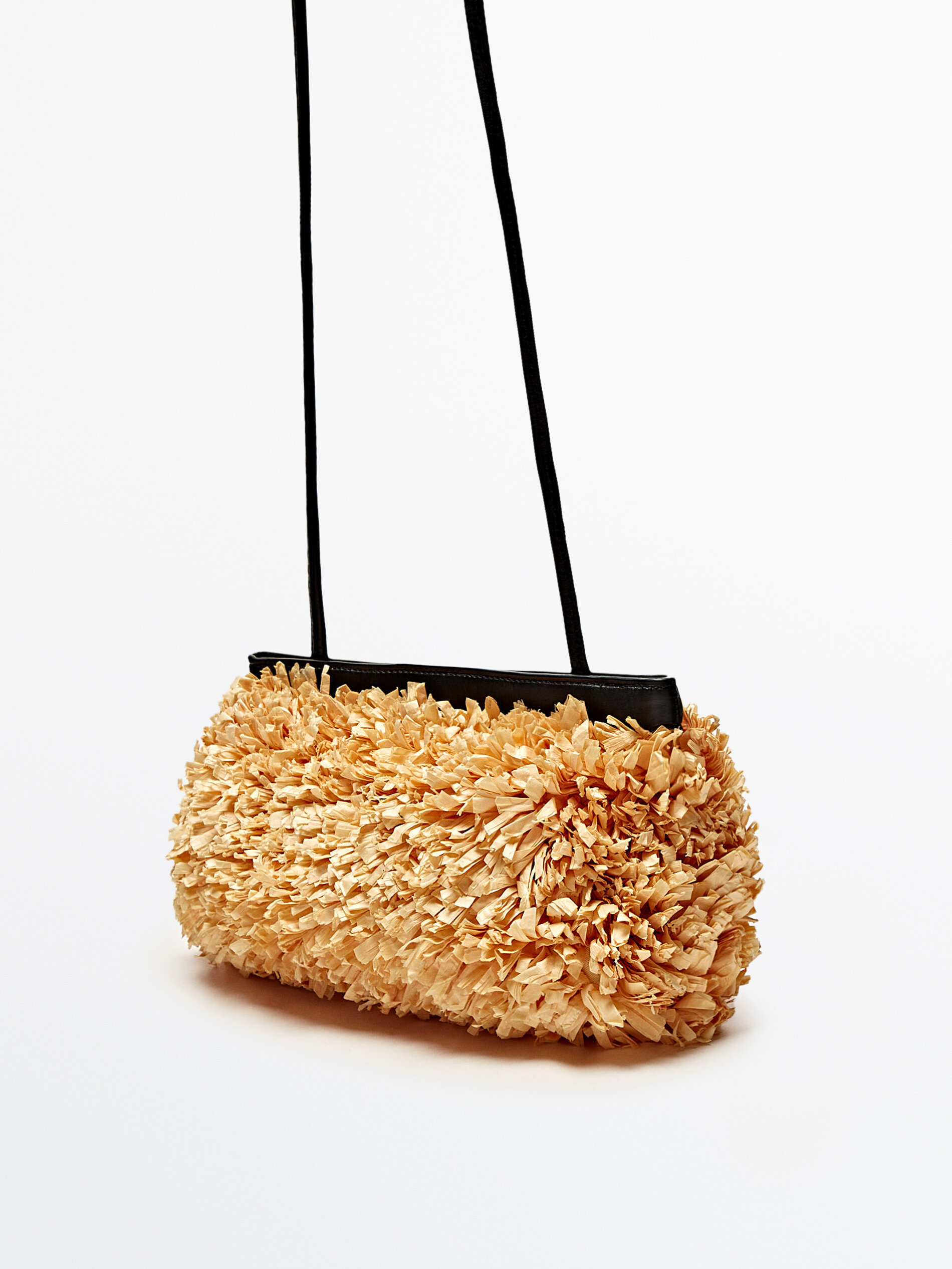 Bolso clutch rafia asa piel - BEIGE