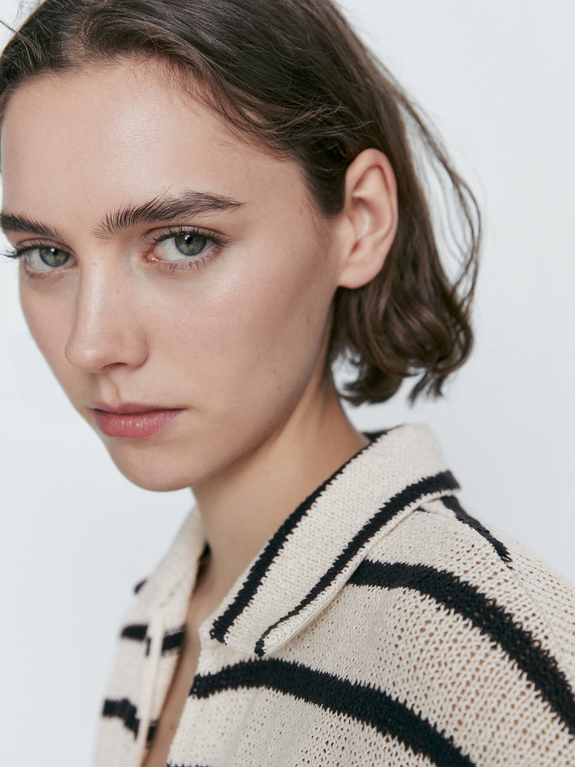 Vestido polo rayas mezcla algodón estructura - CRUDO