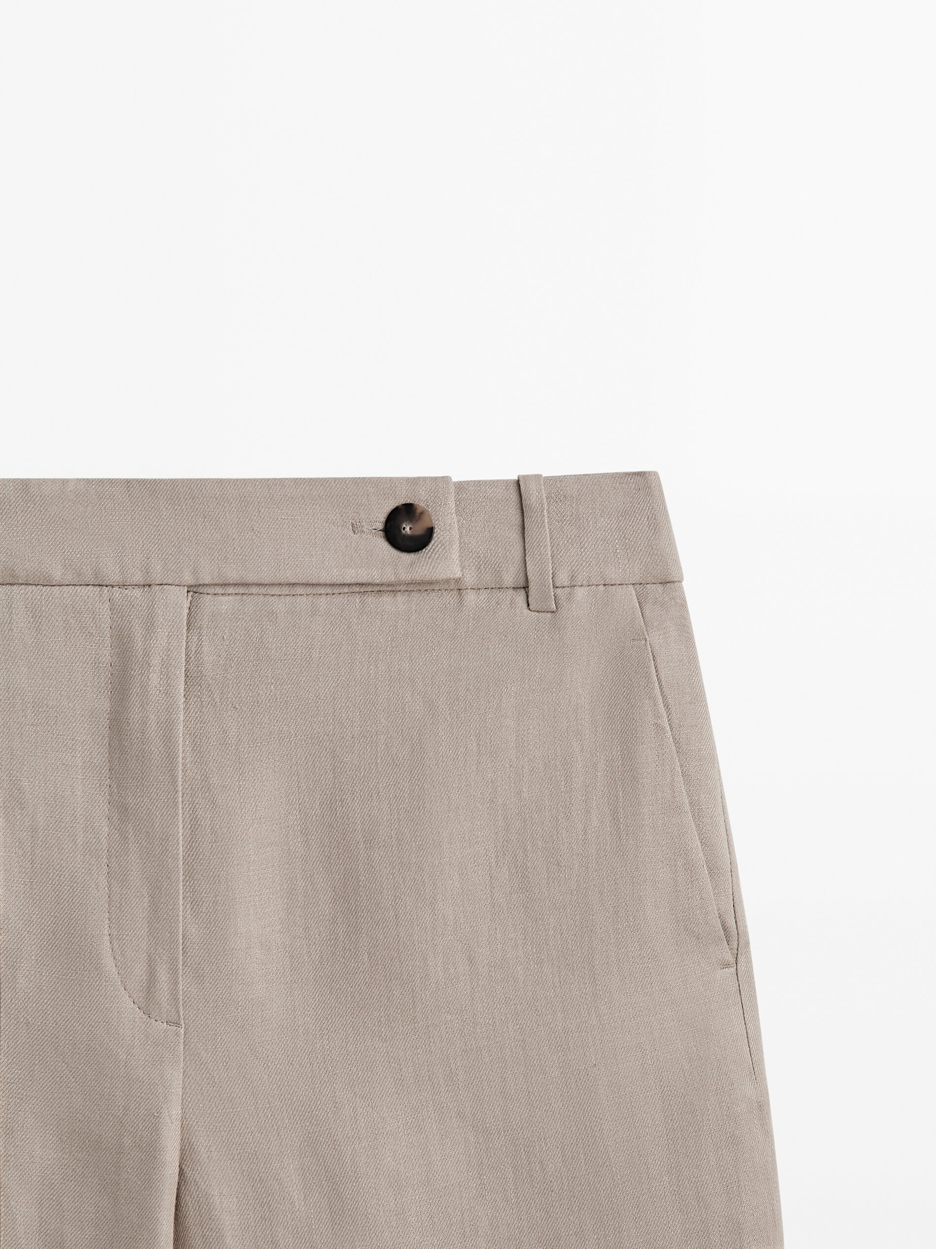 Pantalón traje 100% lino corte recto - VISÓN