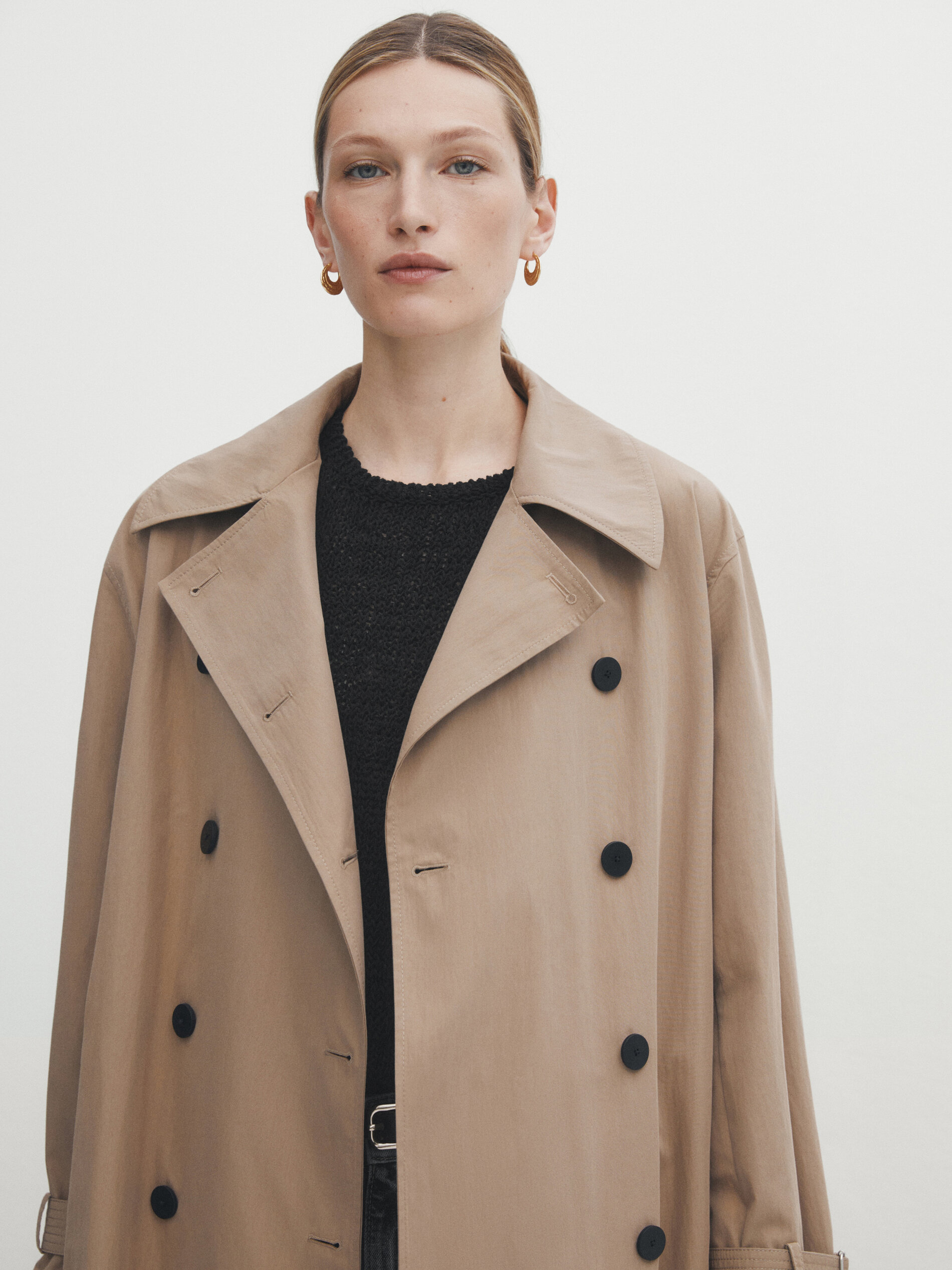 Gabardina técnica cinturón - BEIGE