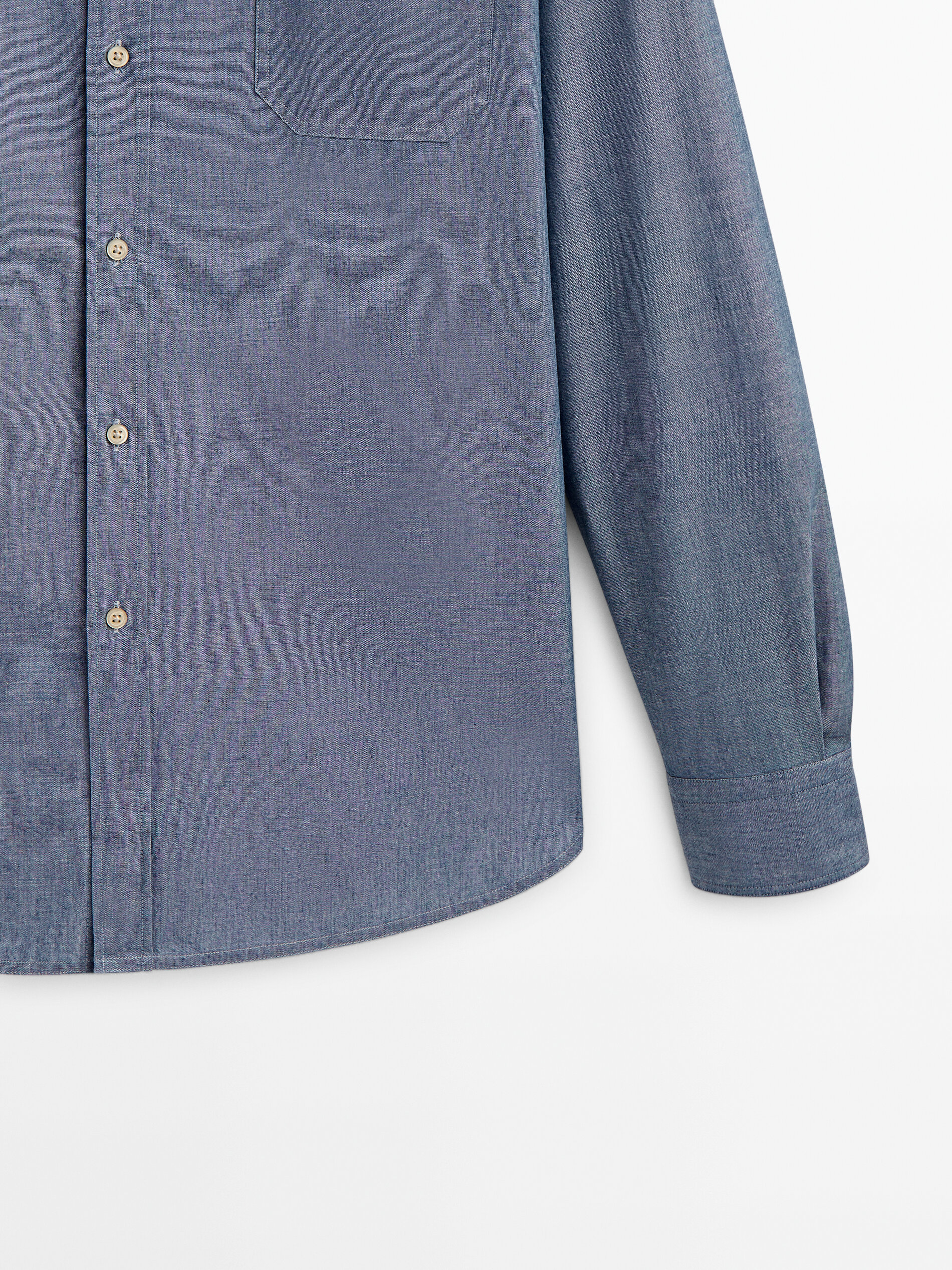 Camisa denim chambray bolsillos regular fit - Azul Claro