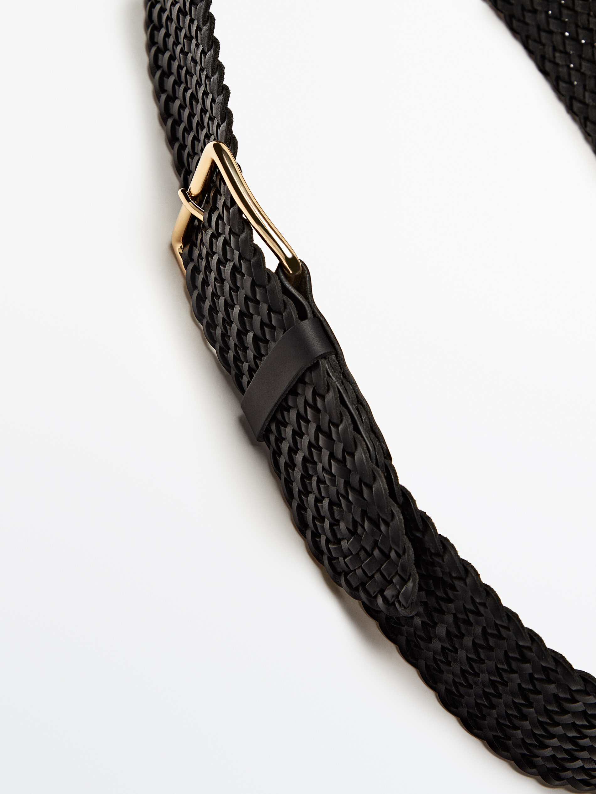 Cinturón ancho piel trenzada - NEGRO