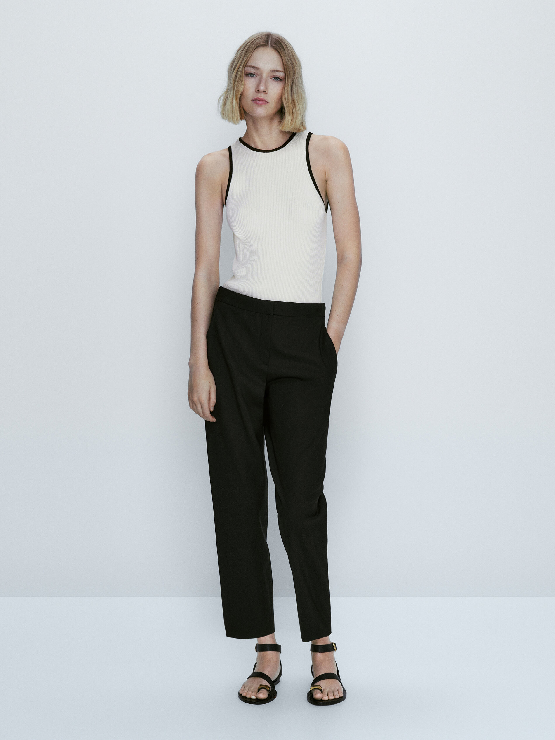 Top punto canalé contraste - CRUDO