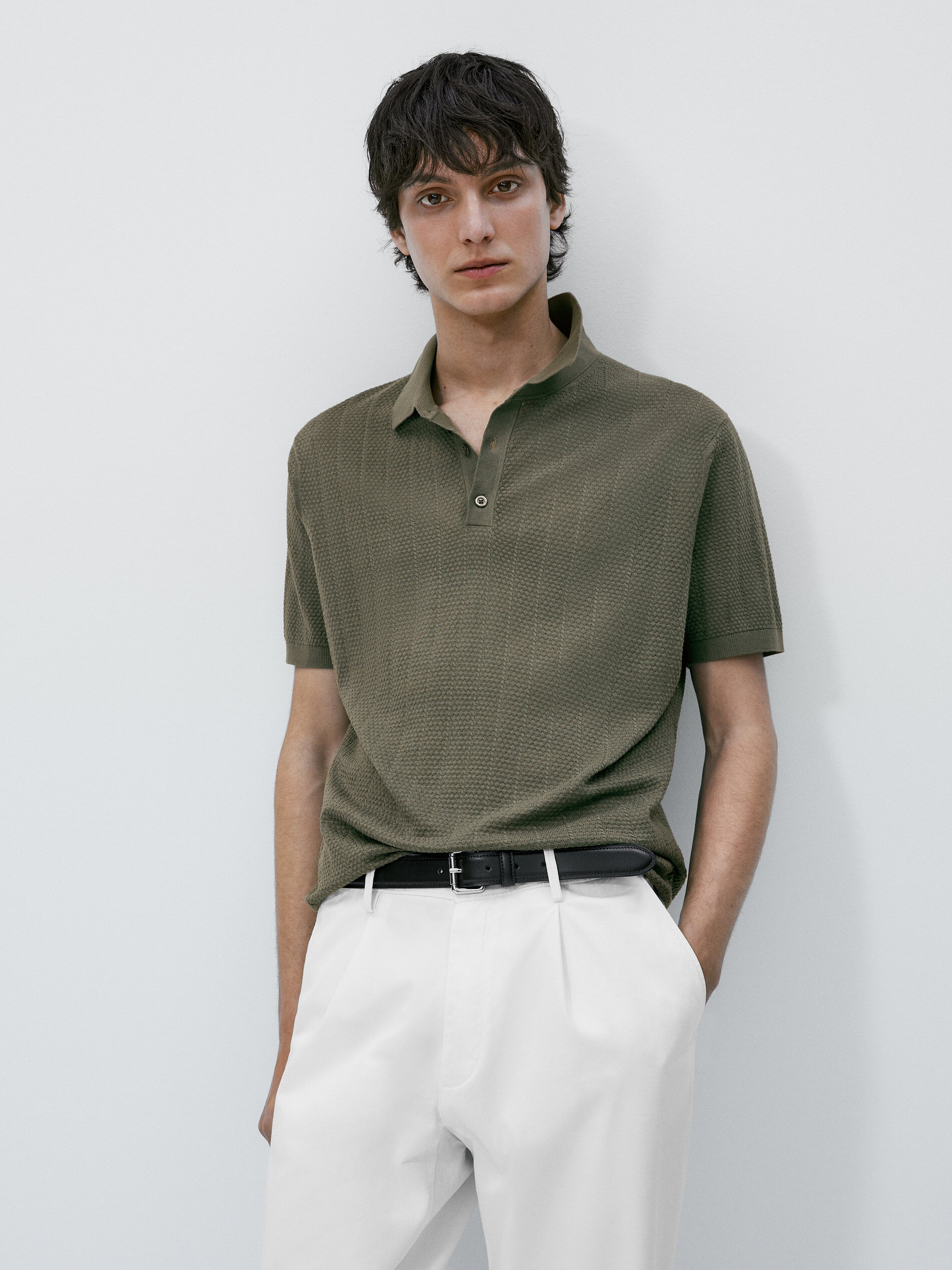 Jersey polo estructura manga corta - Kaki delavado
