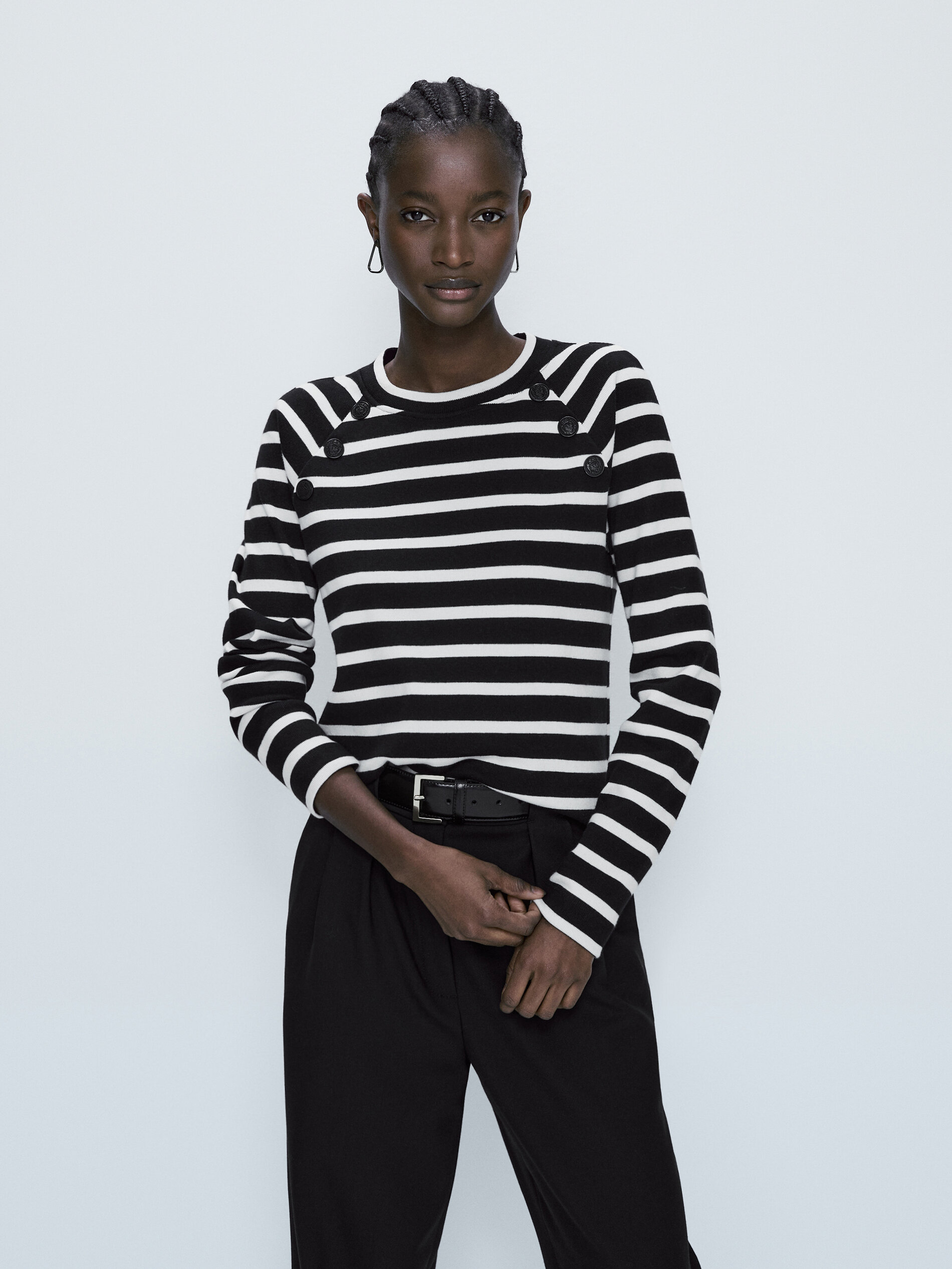 Sudadera rayas detalle botones - NEGRO